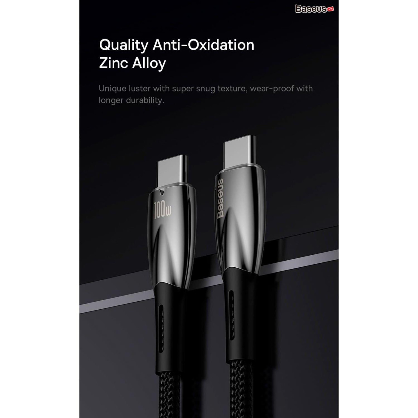 Кабель Baseus USB Type-C Glimmer Series Power Delivery Type-C to Type-C 100W 1m White (CADH000702)