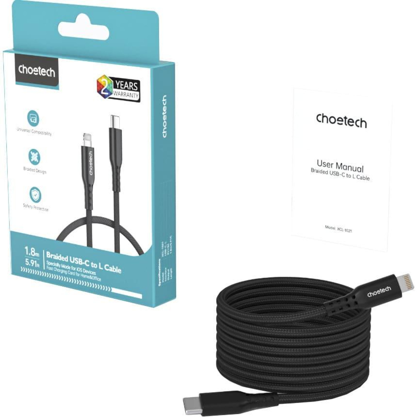 Кабель Choetech XCL-1021-BK MFI PD 20W Type-C / Lightning 1.8m Black (XCL-1021-BK)