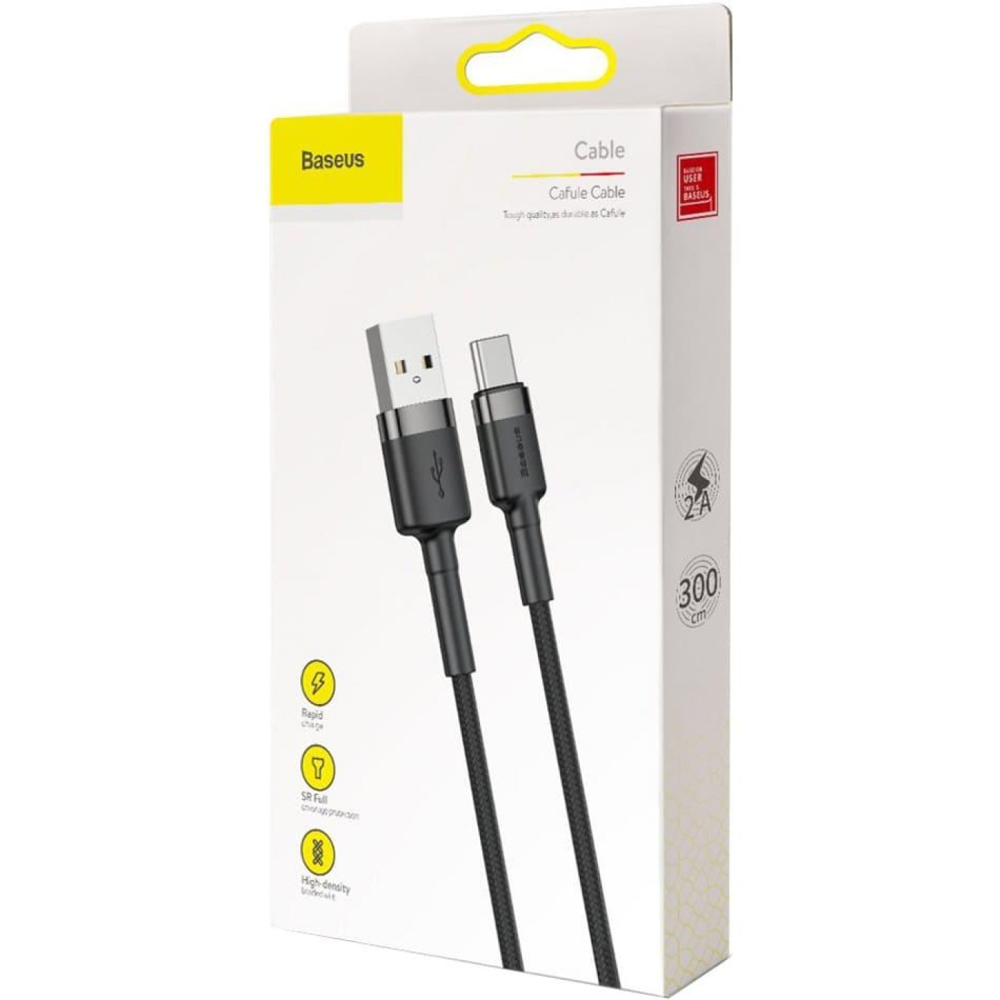 Кабель Baseus Cafule Type-C Cable 2A (3m) gray/black (CATKLF-UG1)