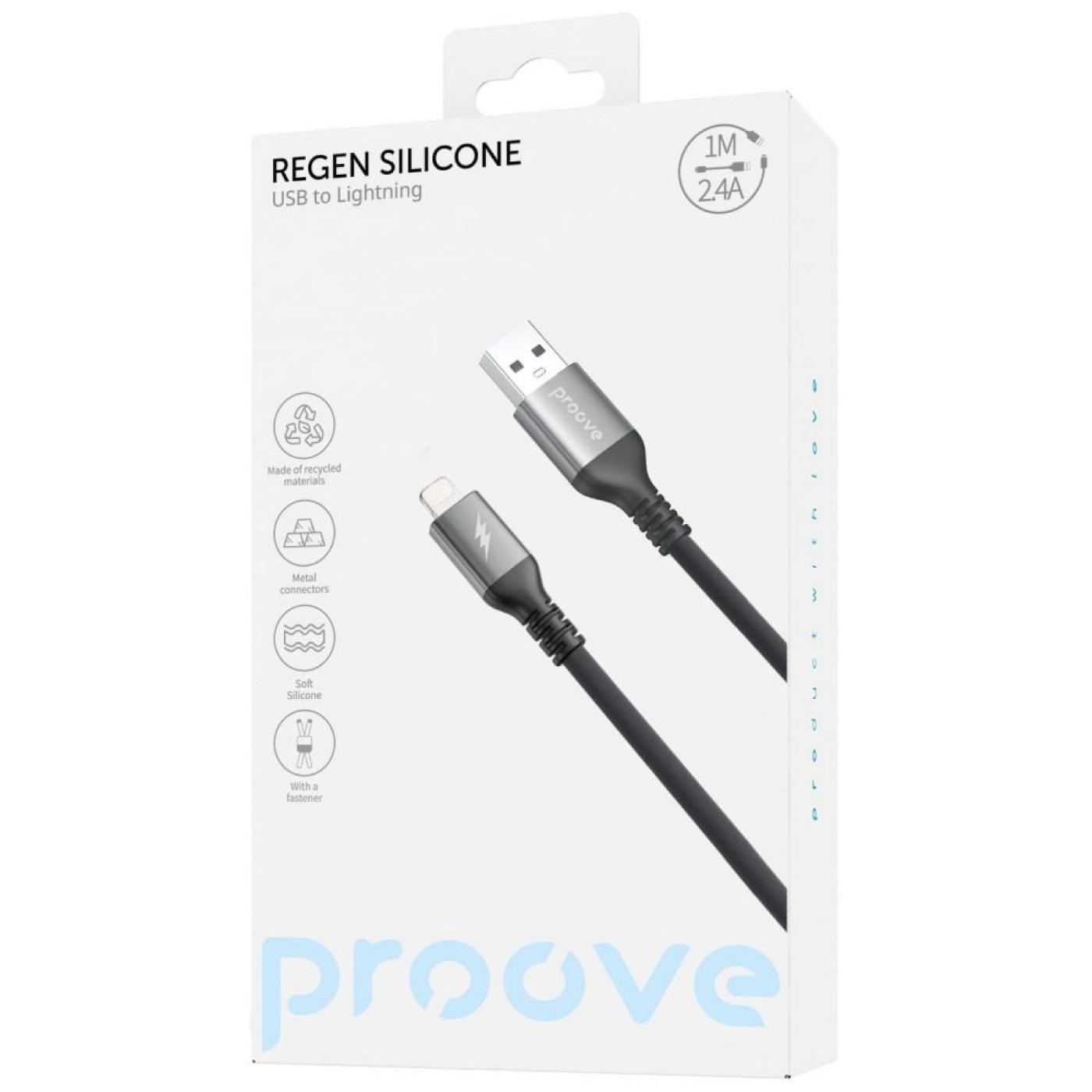 Кабель Proove ReGen Silicone USB to Lightning 2.4A (1m) black