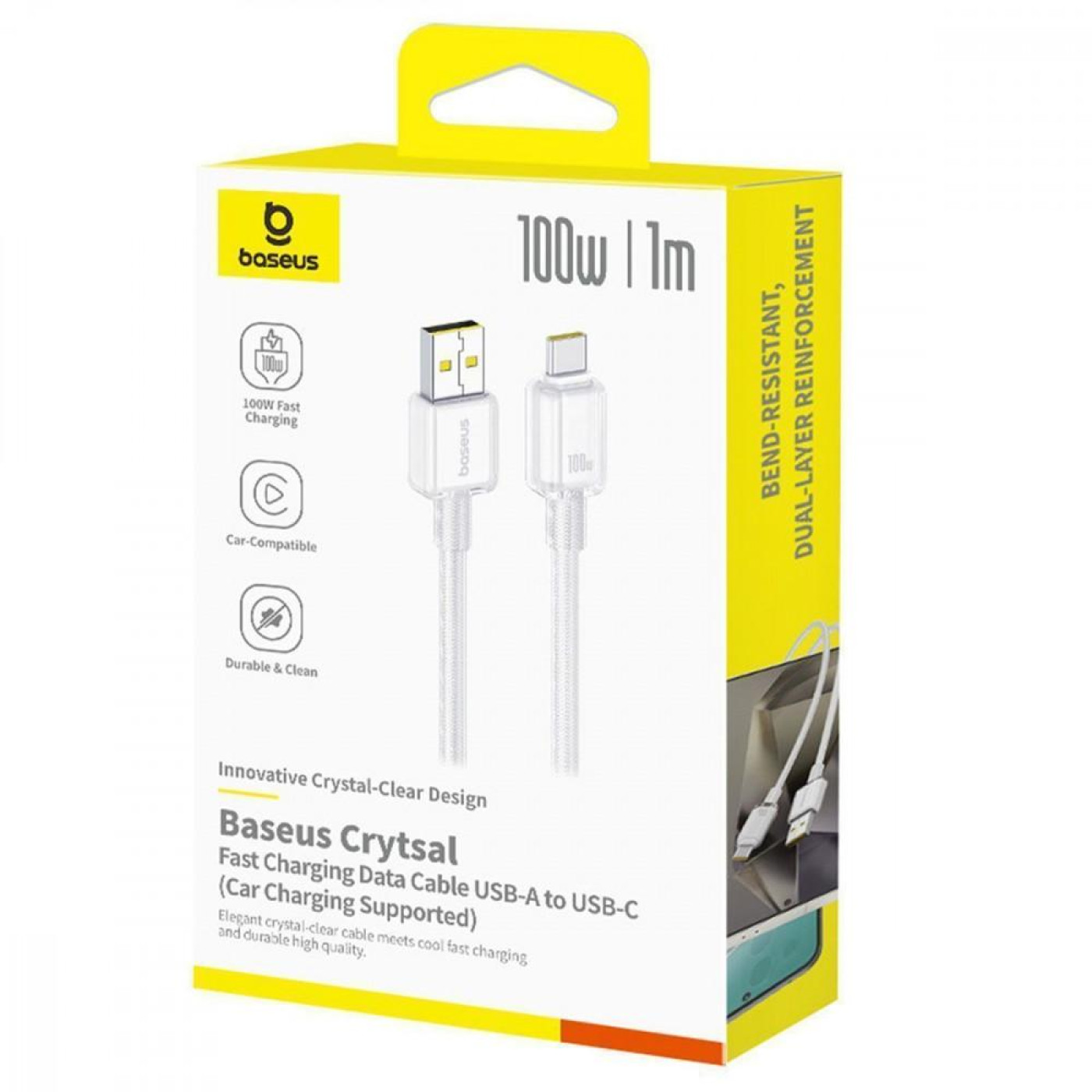 Кабель Baseus Crystal Fast Charging Data USB to Type-C (Car Charging Supported) 100W/7.5W (1m) white (E0427900)