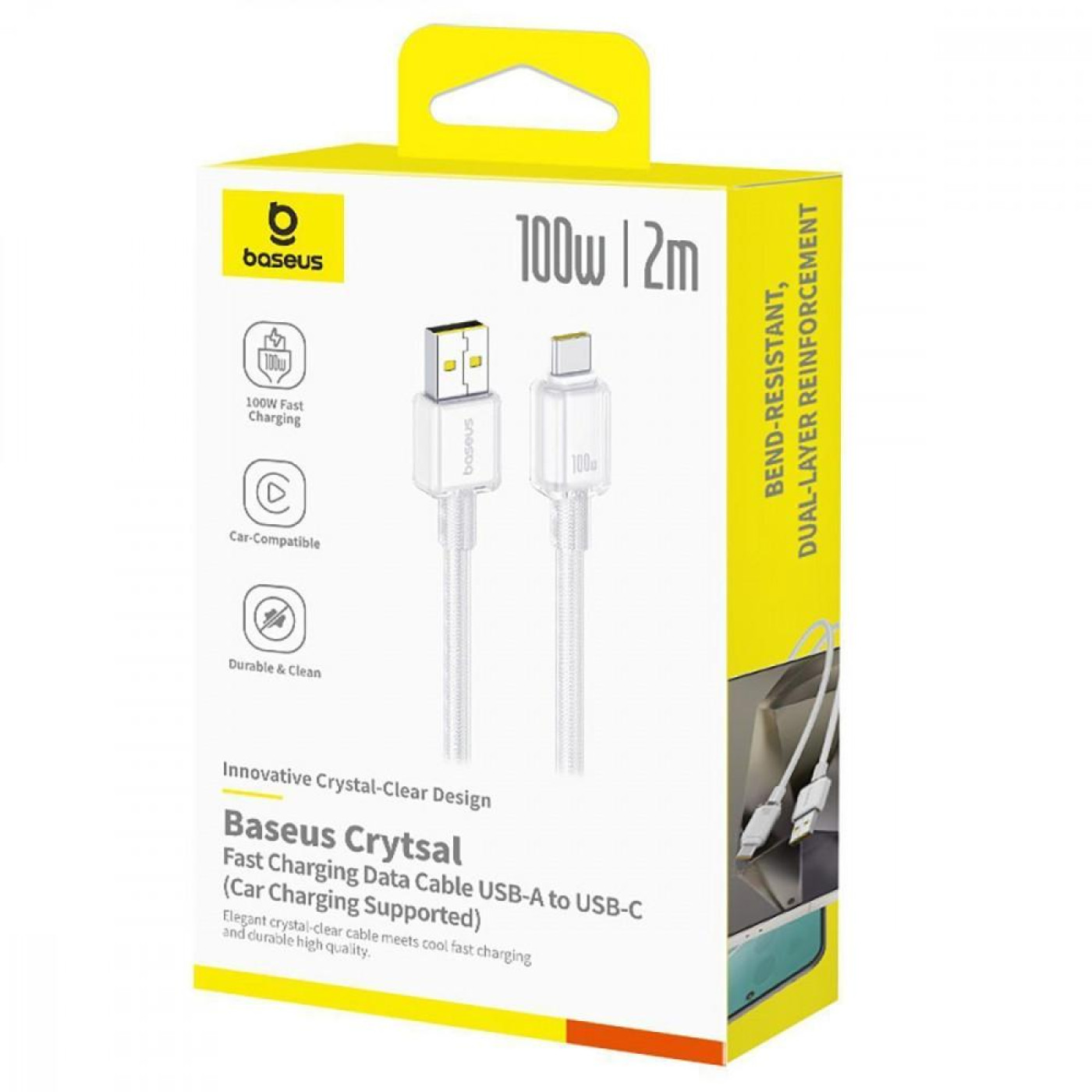 Кабель Baseus Crystal Fast Charging Data USB to Type-C (Car Charging Supported) 100W/7.5W (2m) white (E0427901)