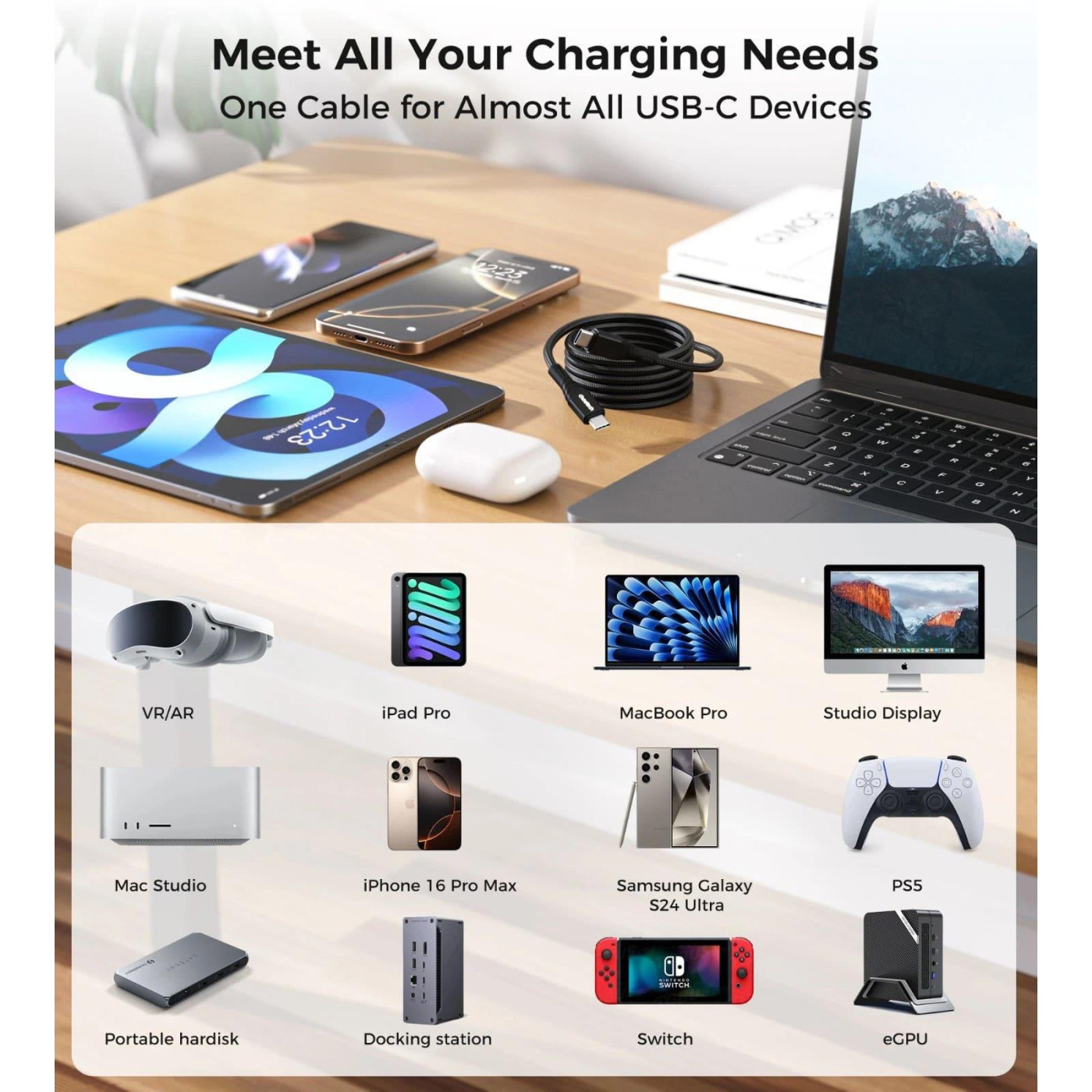 Кабель Choetech XCC-1008,USB 2.0, Power Delivery (PD), до 100 Ватт C-тато/C-тато, 1.8 м. (XCC-1008)
