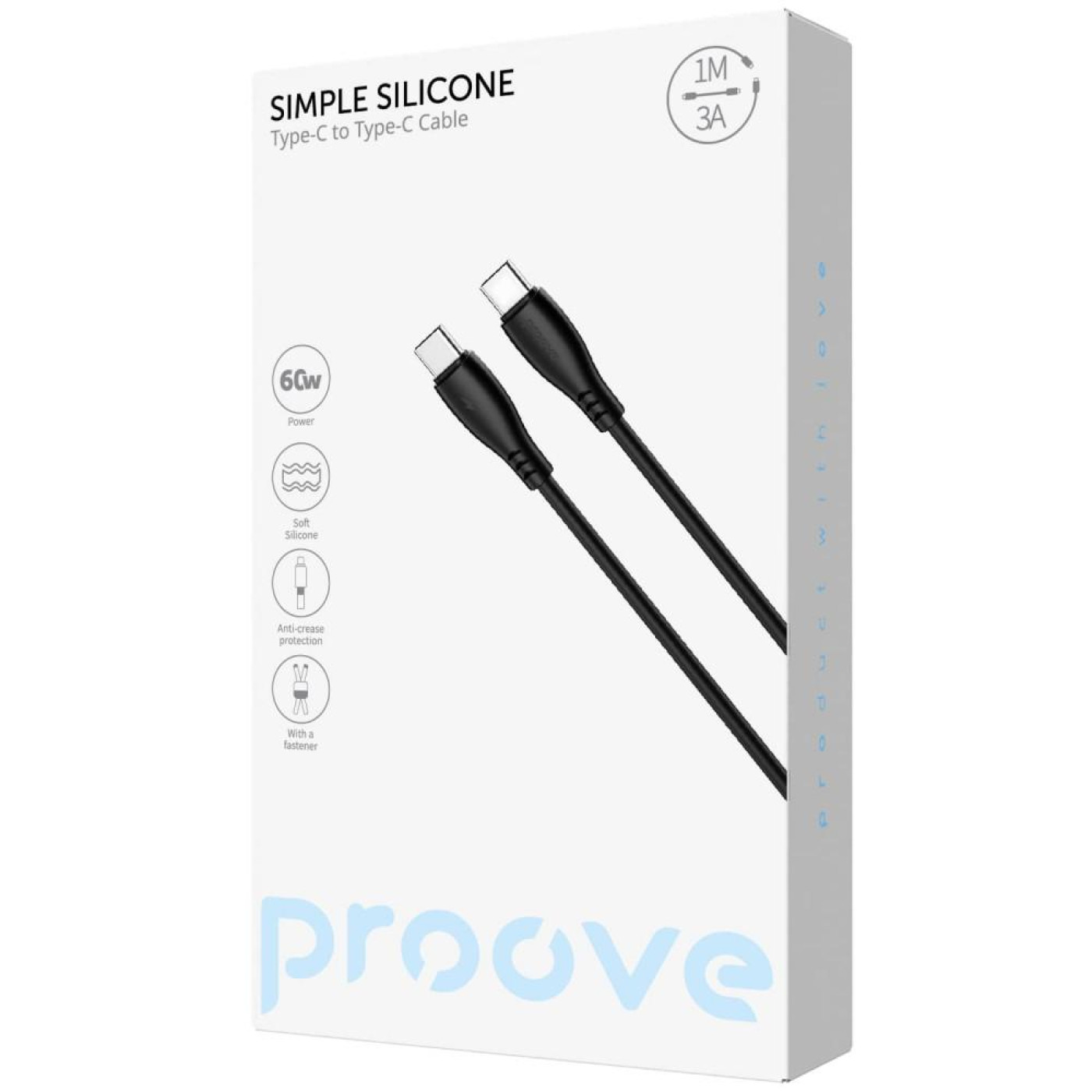 Кабель Proove Simple Silicone Type-C to Type-C 60W (1m) black
