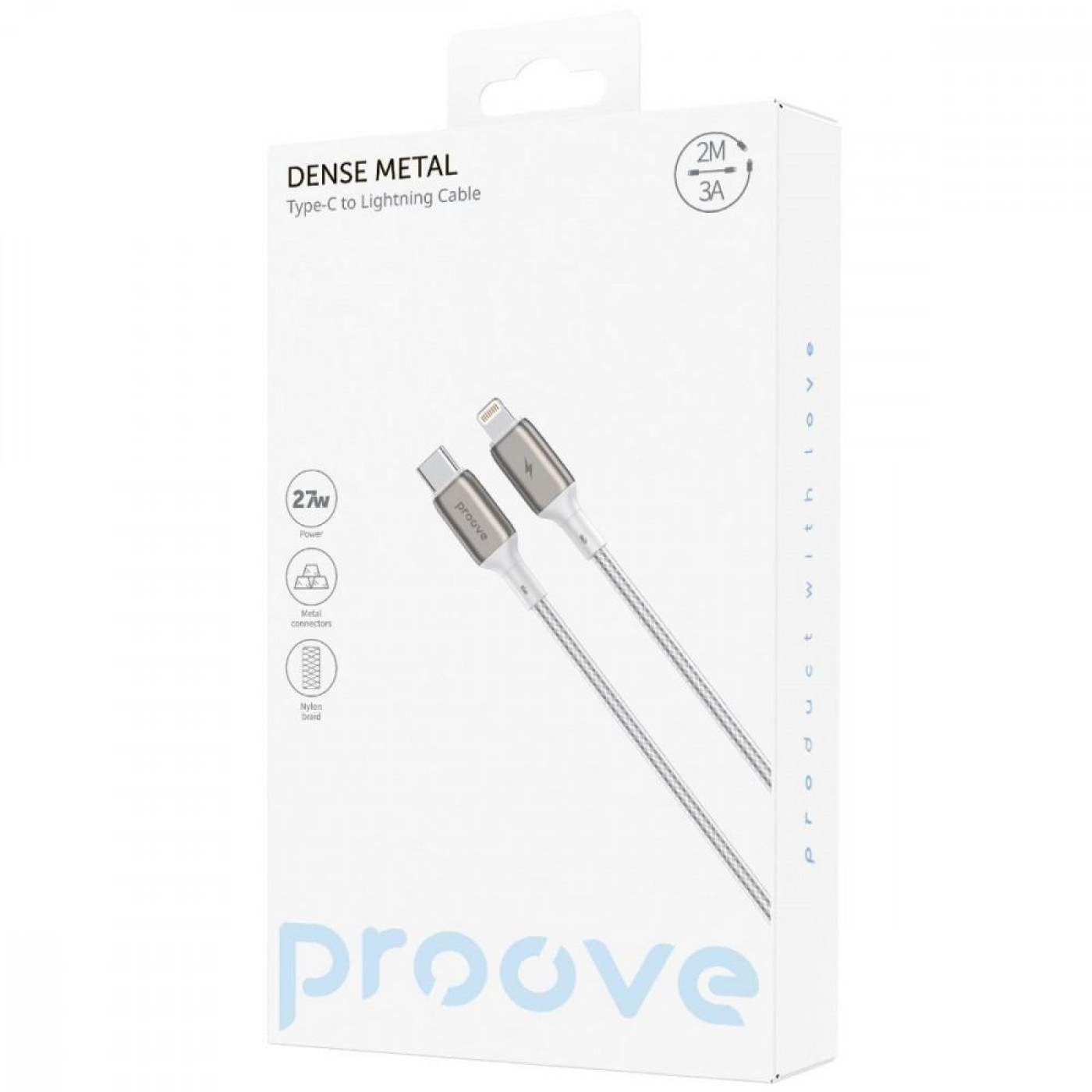 Кабель Proove Dense Metal Type-C to Lightning 27W (2m) white (CCDM27002122)