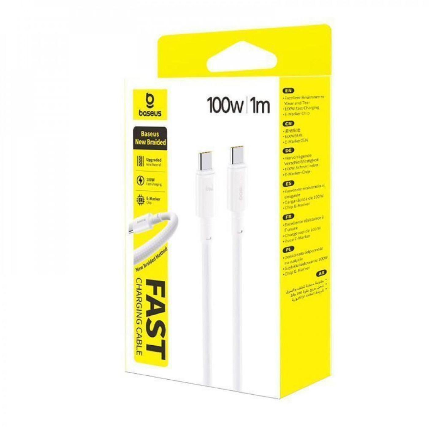 Кабель Baseus New Braided Fast Charging Type-C to Type-C 100W (1m) white (E0426V01)