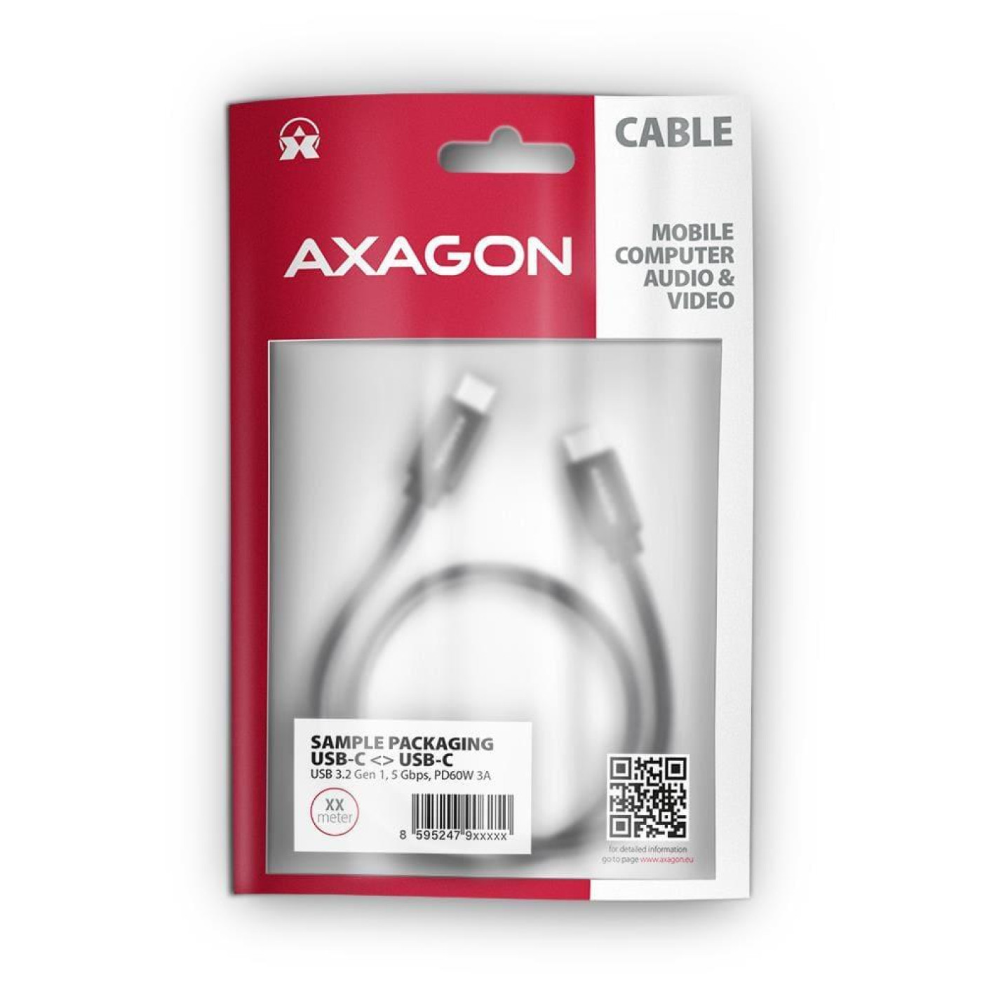 Кабель AXAGON BUCM3-CM10AB USB-C-USB-C 3.2 Gen 1, 2m, PD 60W, 3A, чорний