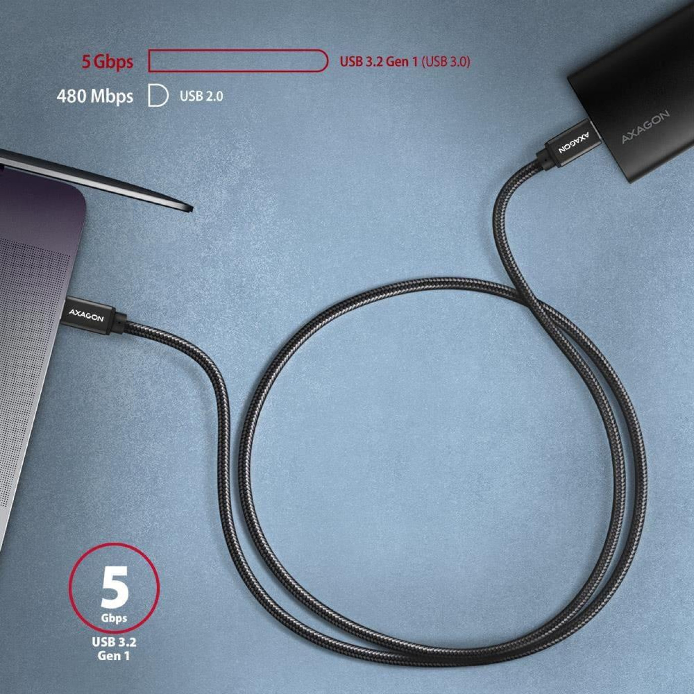 Кабель AXAGON BUCM3-CM10AB USB-C-USB-C 3.2 Gen 1, 2m, PD 60W, 3A, чорний