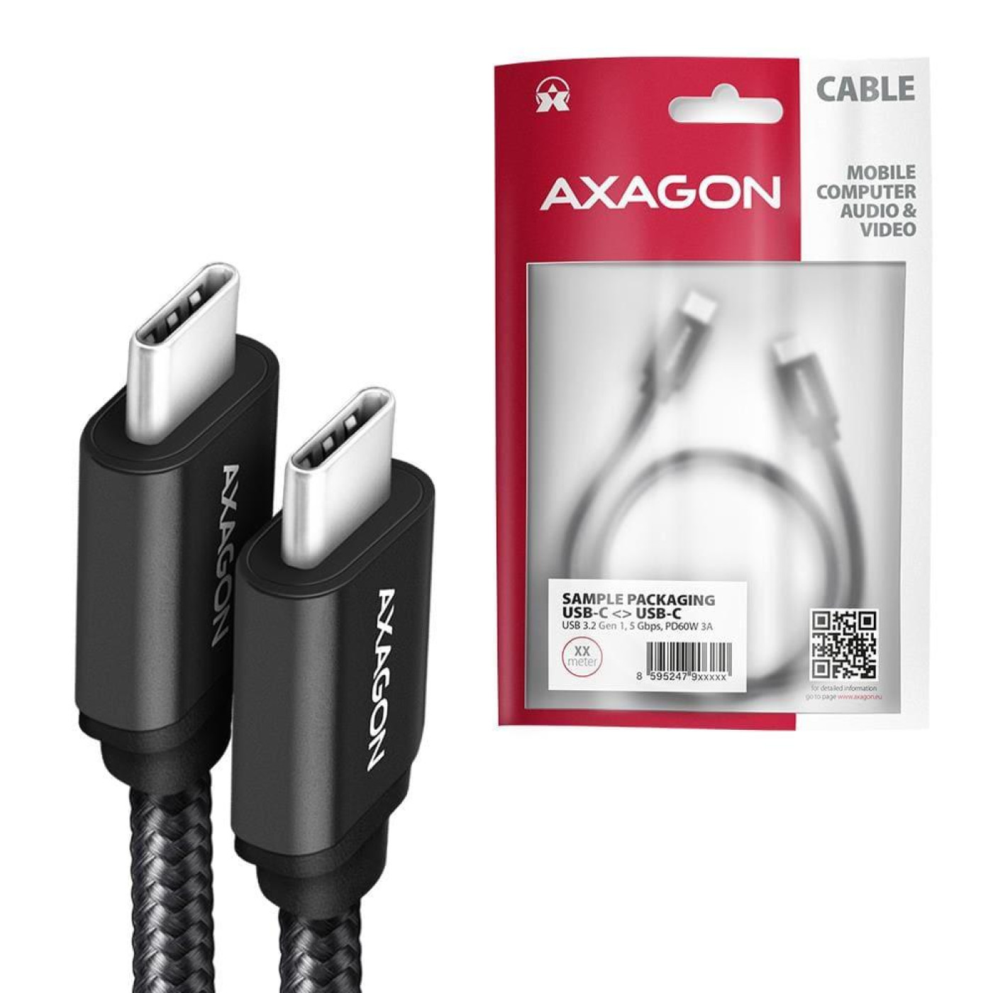 Кабель AXAGON BUCM3-CM10AB USB-C-USB-C 3.2 Gen 1, 3m, PD 60W, 3A, чорний
