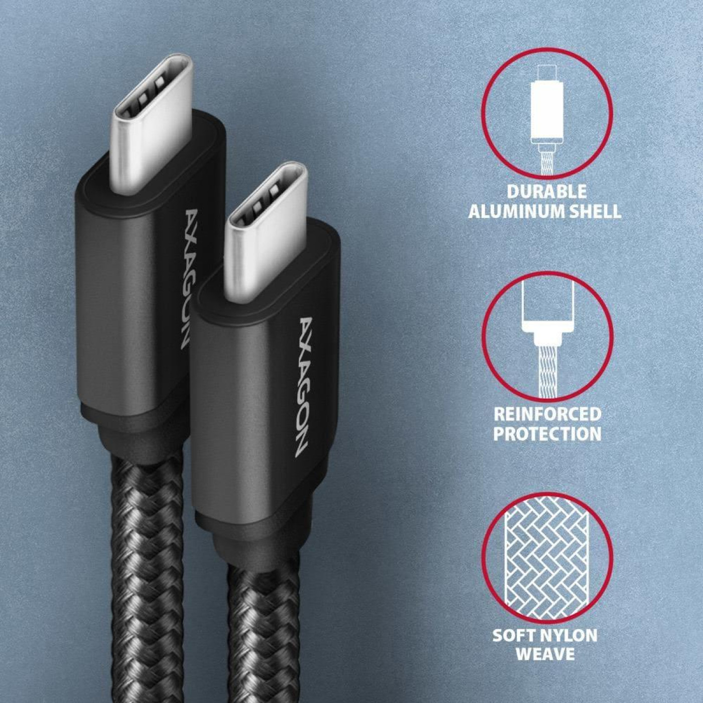 Кабель AXAGON BUCM3-CM10AB USB-C-USB-C 3.2 Gen 1, 3m, PD 60W, 3A, чорний