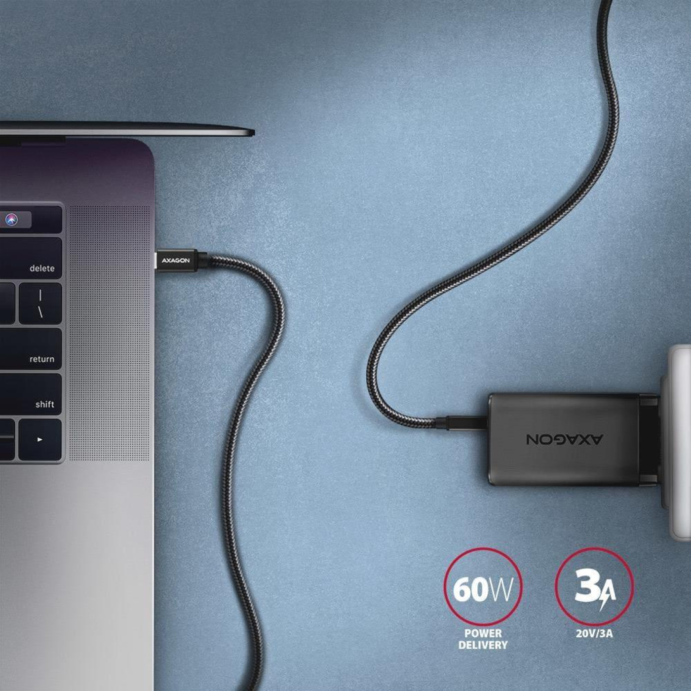 Кабель AXAGON BUCM3-CM10AB USB-C-USB-C 3.2 Gen 1, 3m, PD 60W, 3A, чорний