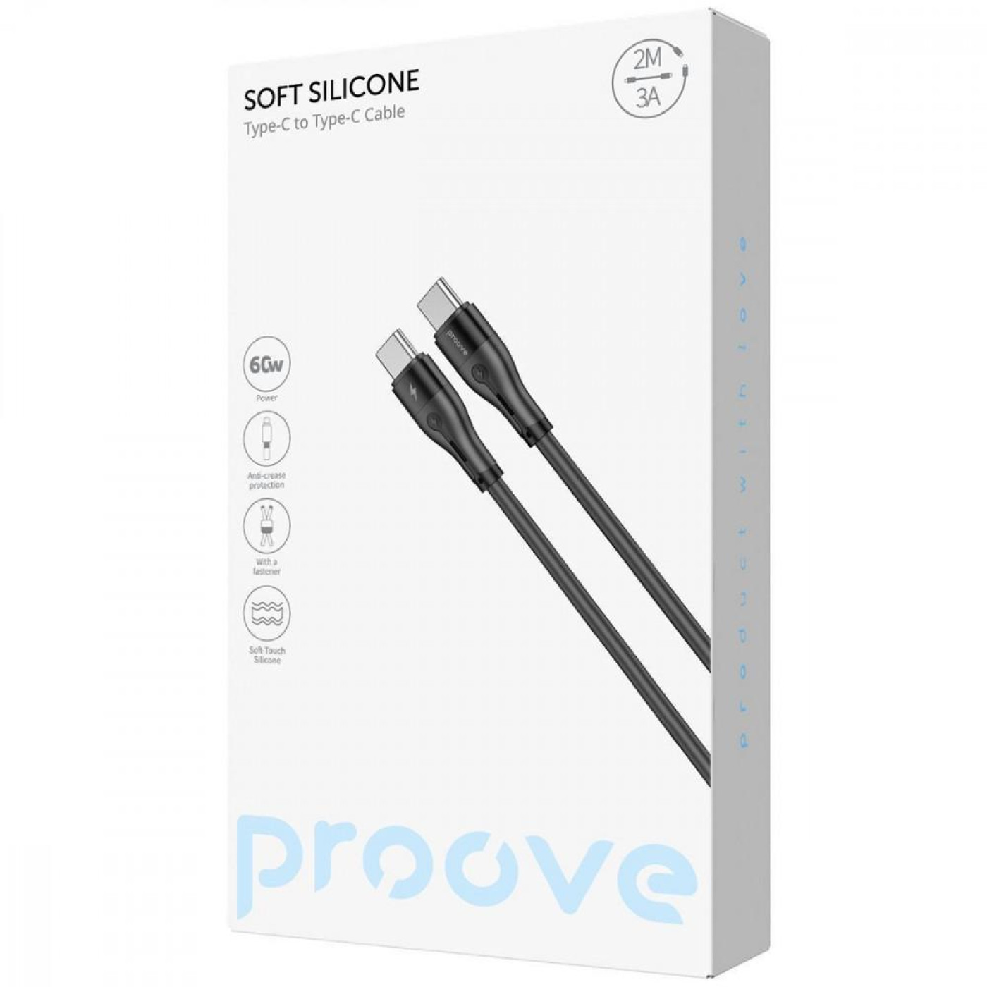 Кабель Proove Soft Silicone Type-C to Type-C 60W (2m) black