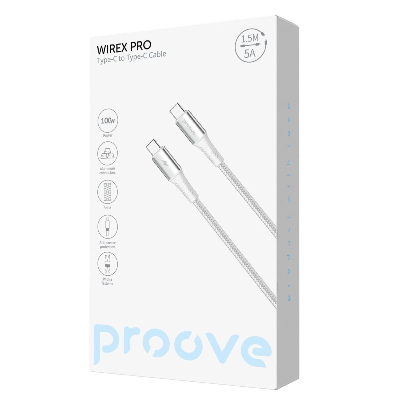 Кабель Proove WireX Pro Type-C to Type-C 100W (1.5m) white (CCWX11002202)