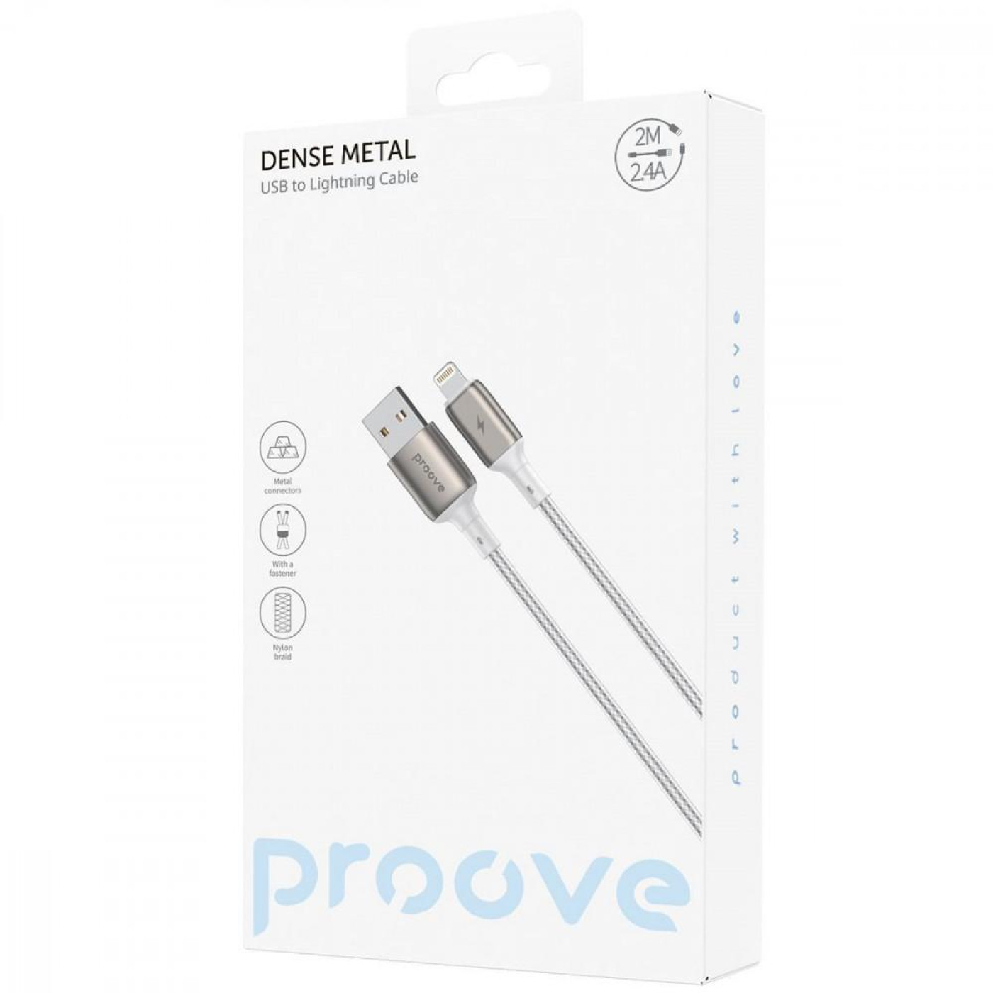 Кабель Proove Dense Metal USB to Lightning 2.4A (2m) white (CCDM20001122)