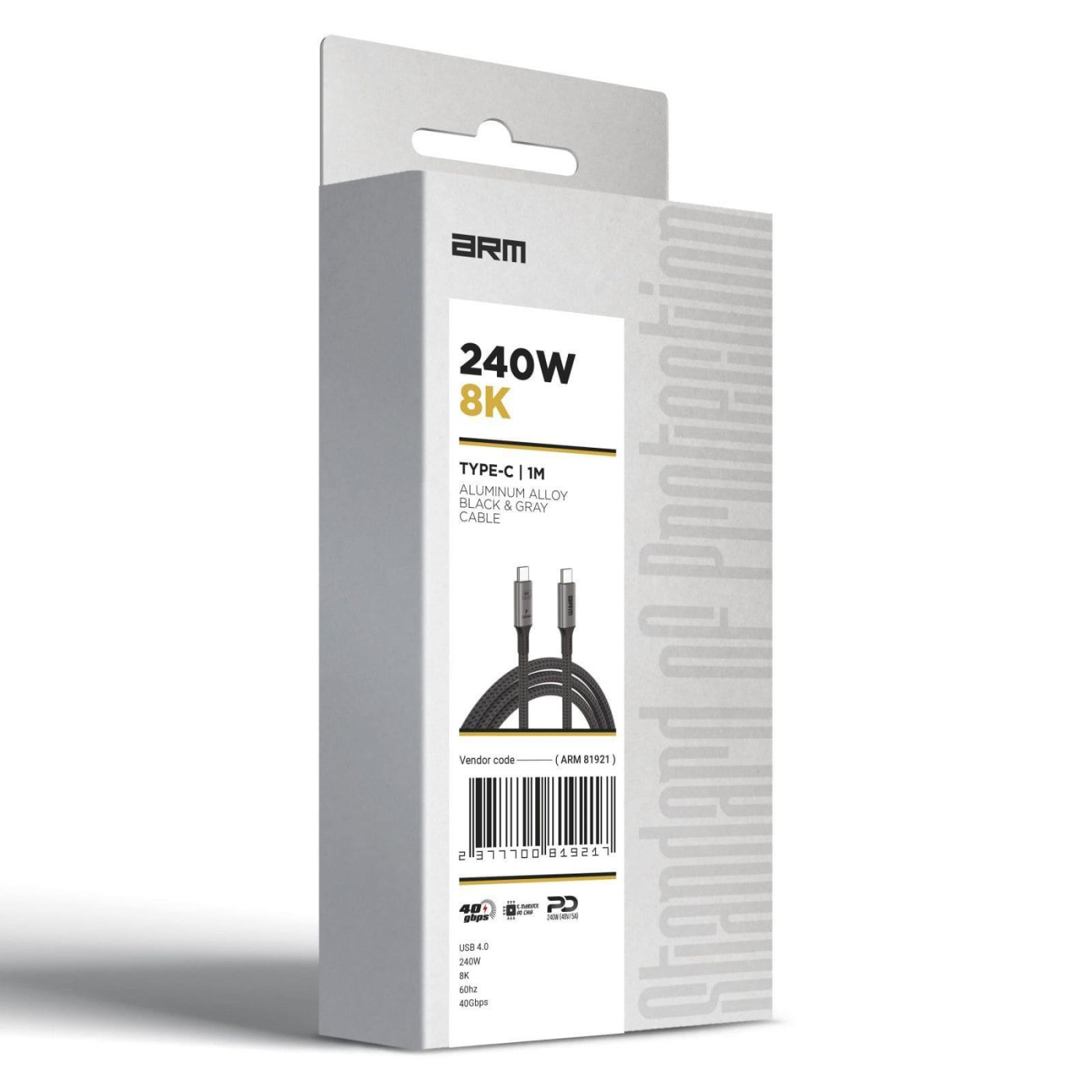 Кабель ArmorStandart USB 4.0 USB-C - USB-C 240W 8K 60hz 40Gbps 1m Black (ARM81921)