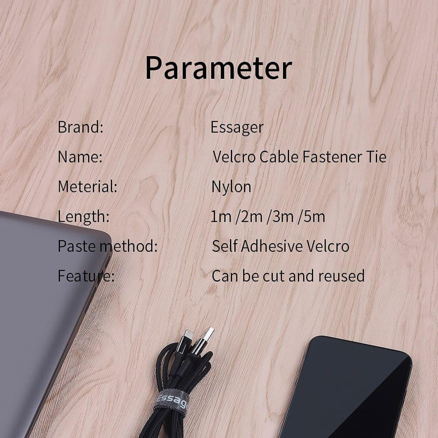 Набир для криплення стричка-липучка Cable Organizer 5m Black Essager (EXD-LXD01)