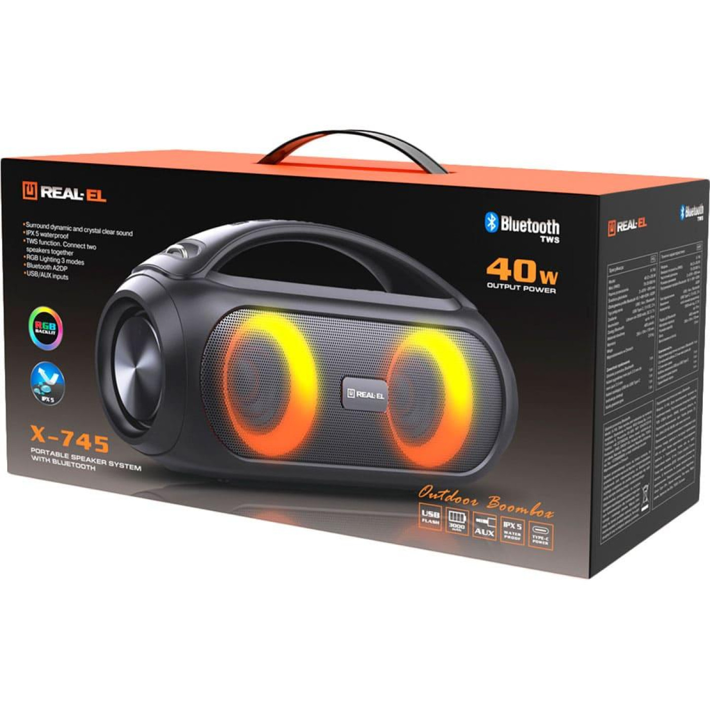 Портативна акустика Real-EL X-745 Black (X-745 Black)