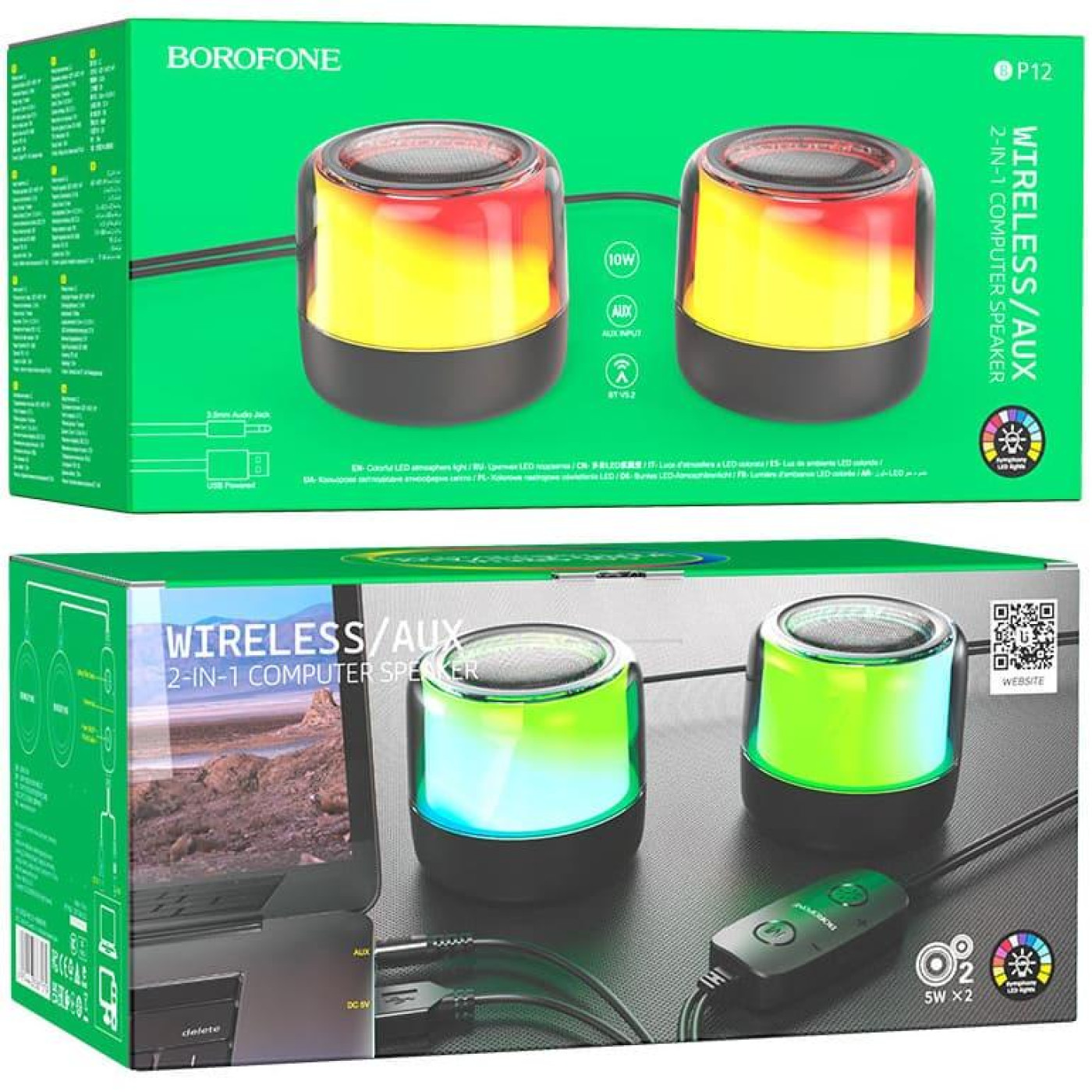 Портативна колонка BOROFONE BP12 Colorful BT wired 2-in-1 computer speaker Black