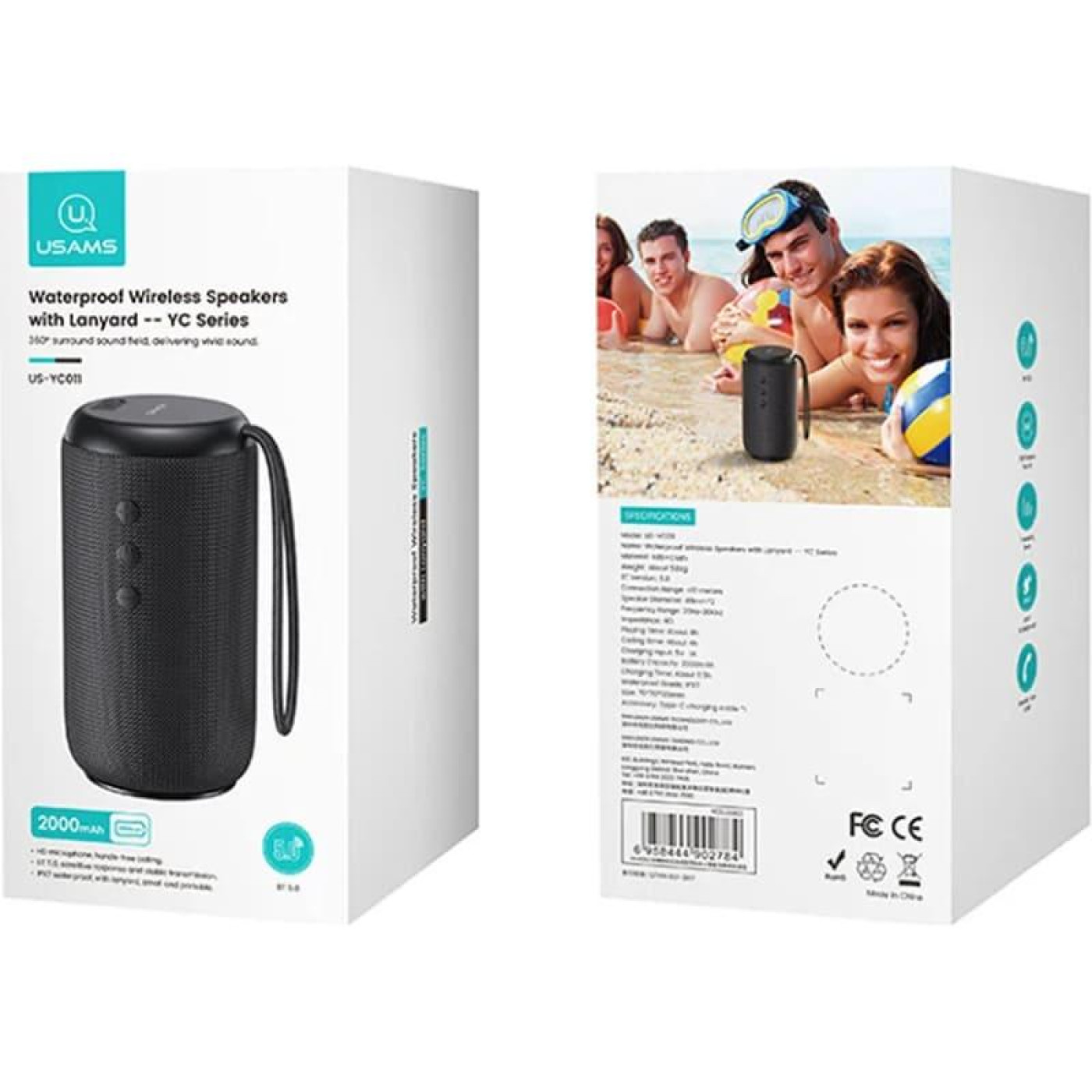 Портативна колонка Usams US-YC011 IPX7 Waterproof Wireless Speaker with Lanyard -- YC Series 2000mAh Black