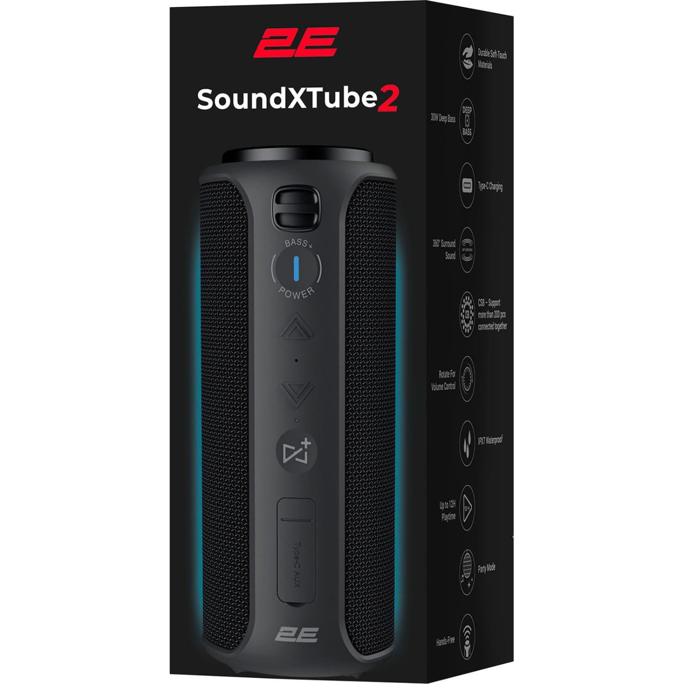 Портативная акустика 2E SoundXTube2 TWS Black (2E-BSSXT2WBK)