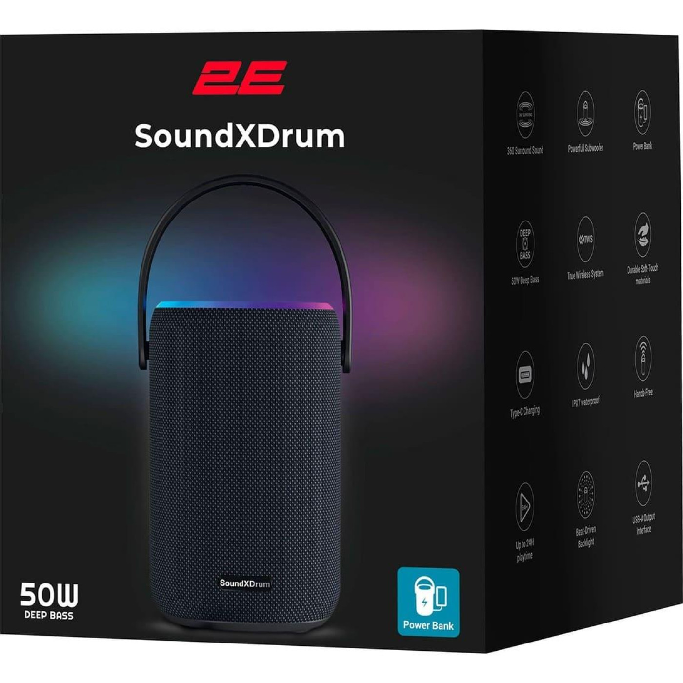 Портативная акустика 2E SoundXDrum TWS Black (2E-BSSXDWBK)