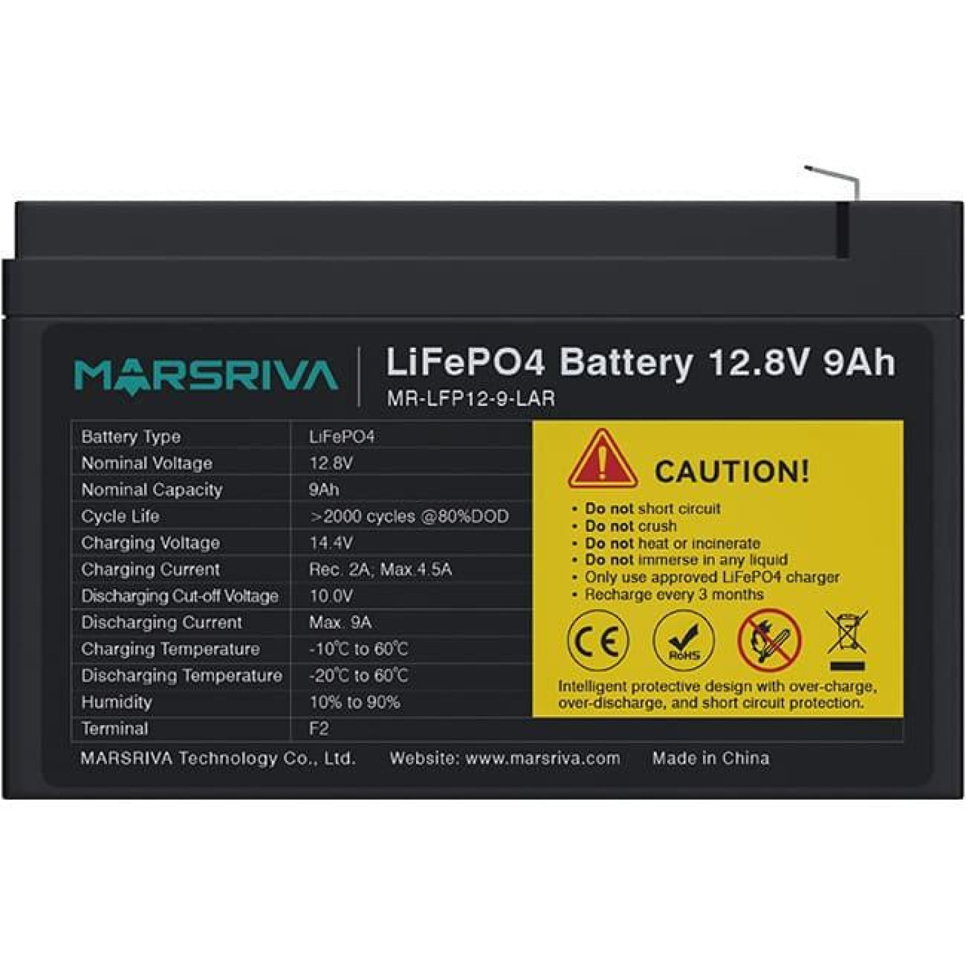 Акумуляторна батарея для ДБЖ Marsriva LiFePO4 12.8 V / 9 А*ч (MR-LFP12-9-LAR)