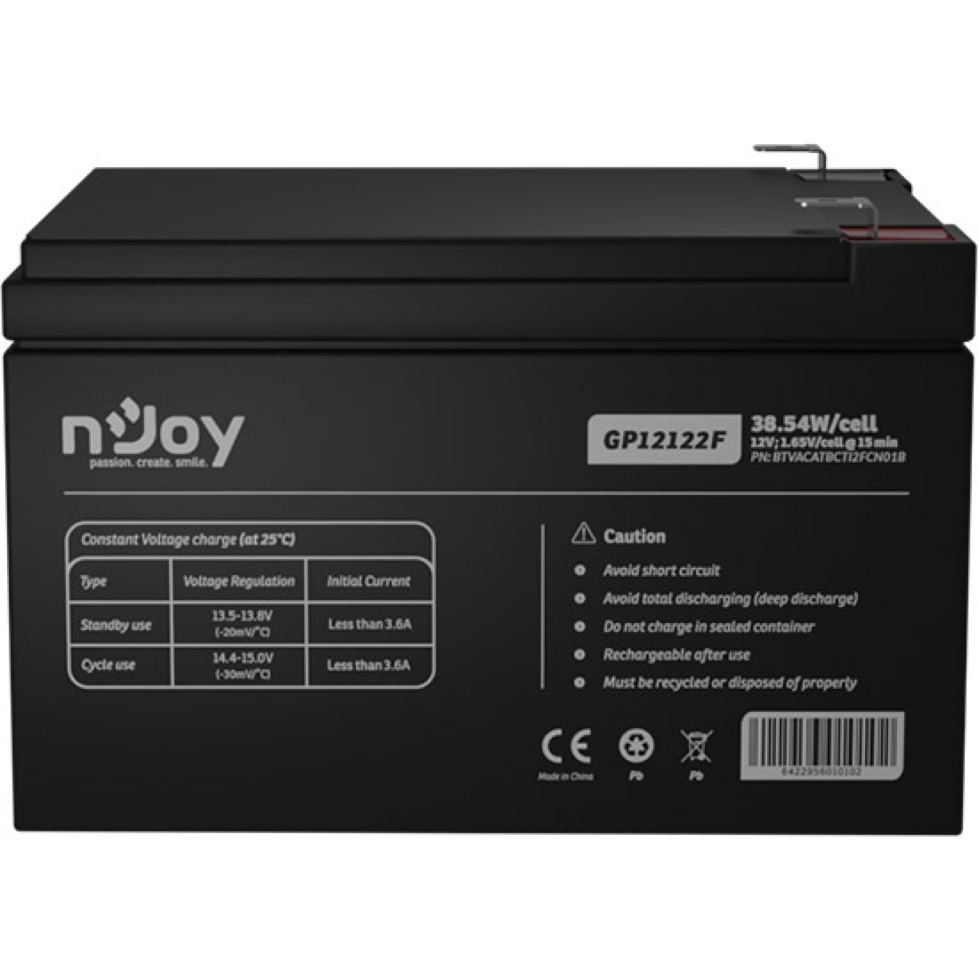 Аккумуляторная батарея для ИБП Njoy AGM 12 V / 12 А*ч (GP12122F)