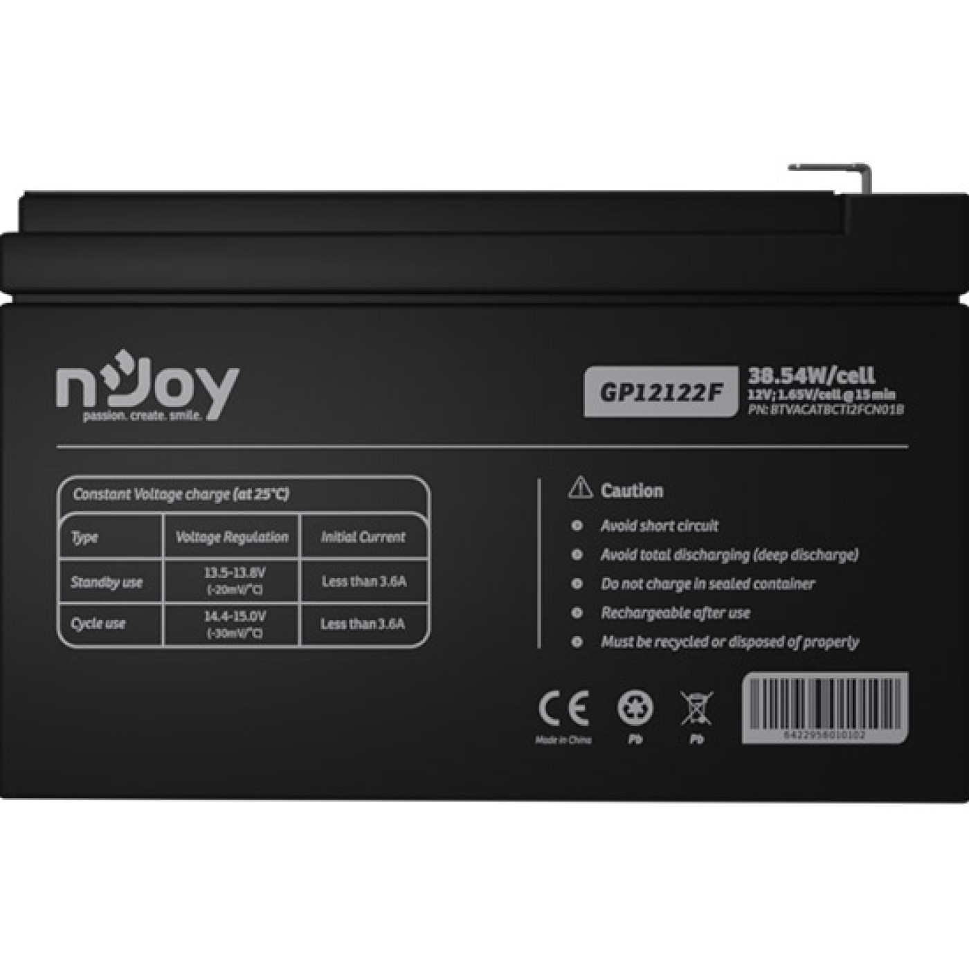 Аккумуляторная батарея для ИБП Njoy AGM 12 V / 12 А*ч (GP12122F)