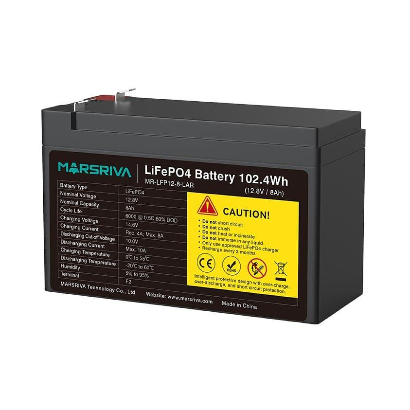 Аккумуляторная батарея для ИБП Marsriva LiFePO4 12.8 V / 8 А*ч (MR-LFP12-8-LAR)