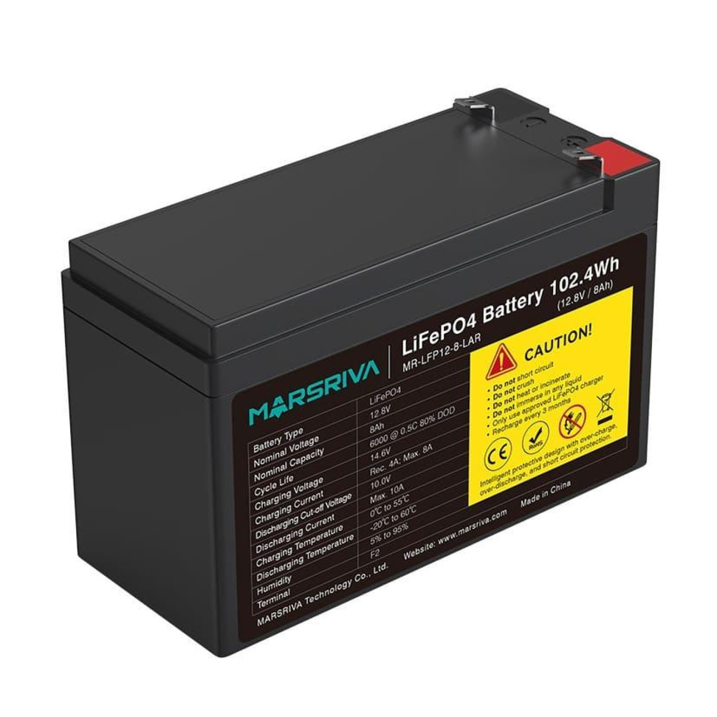 Аккумуляторная батарея для ИБП Marsriva LiFePO4 12.8 V / 8 А*ч (MR-LFP12-8-LAR)