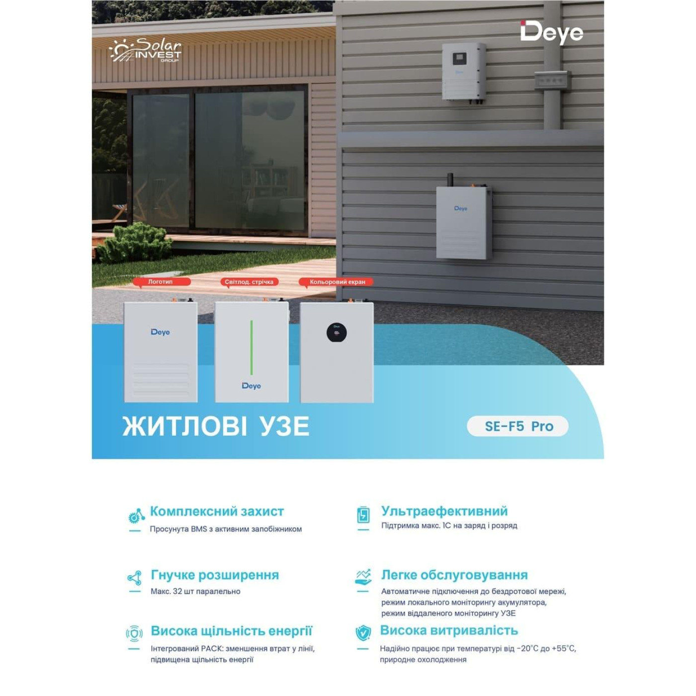 Акумуляторна батарея для ДБЖ Deye LiFePO4 51.2 V / 100 А*ч (SE-F5 Pro-C)