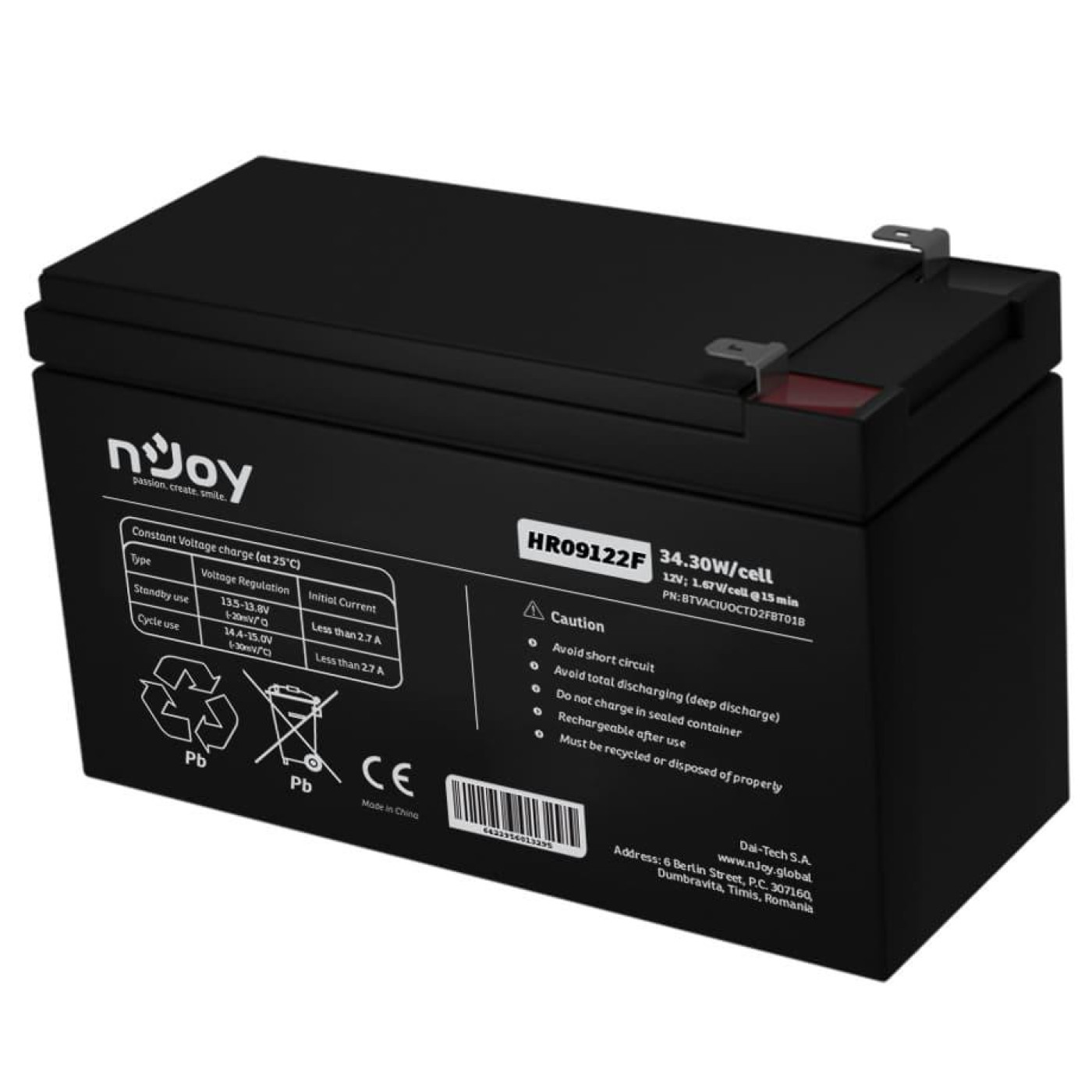 Аккумуляторная батарея для ИБП Njoy AGM 12 V / 9 А*ч (BTVACIUOCTD2FBT01B)