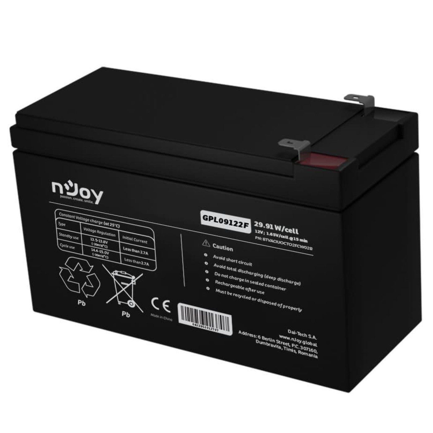 Аккумуляторная батарея для ИБП Njoy AGM 12 V / 9 А*ч (GPL09122F)