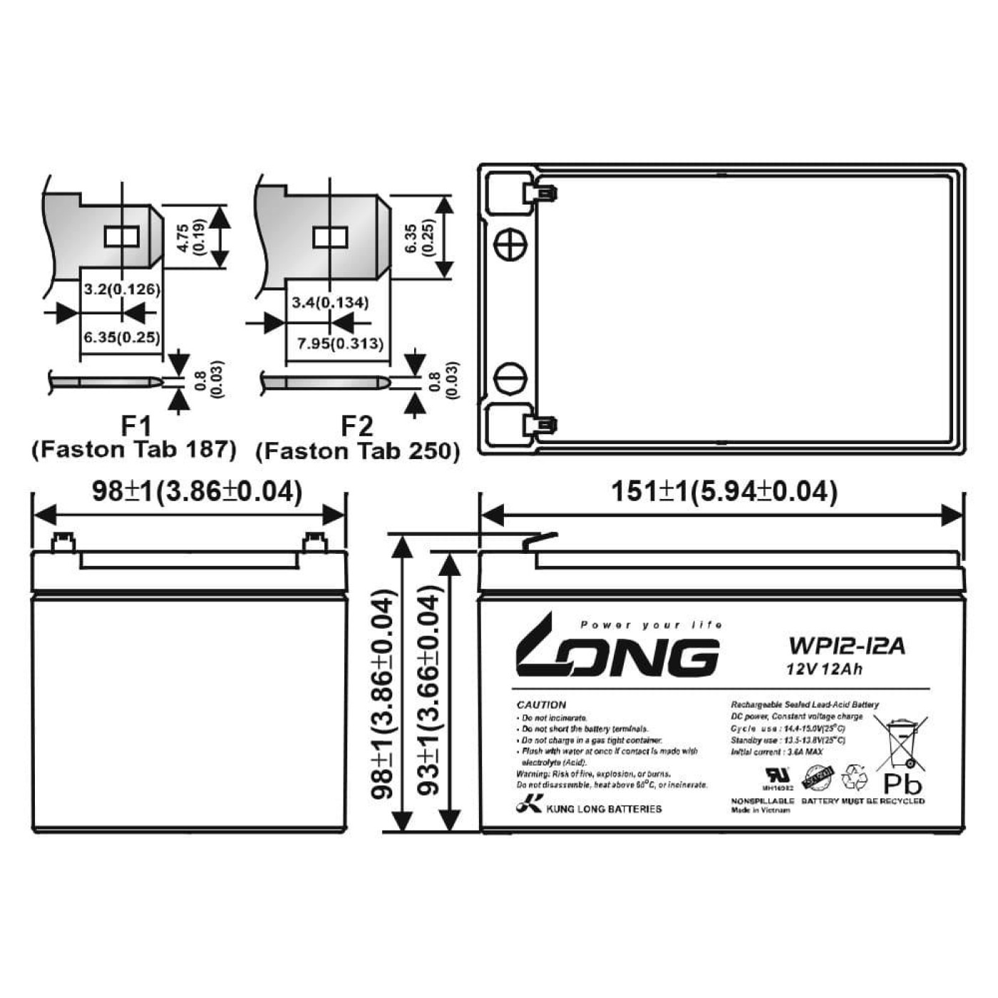 Аккумуляторная батарея для ИБП Long 12 V / 12 А*ч (WP12-12A)
