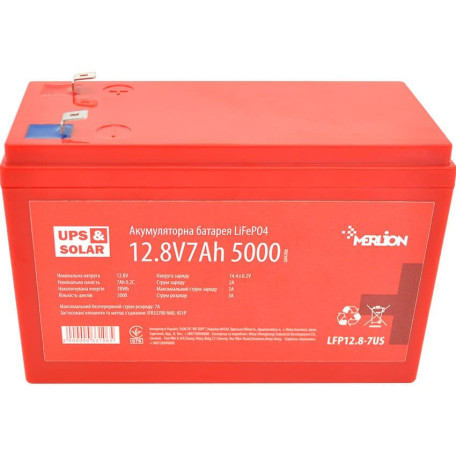 Акумуляторна батарея для ДБЖ Merlion LiFePO4 12.8 V / 7 А*ч (LFP12.8-7US)