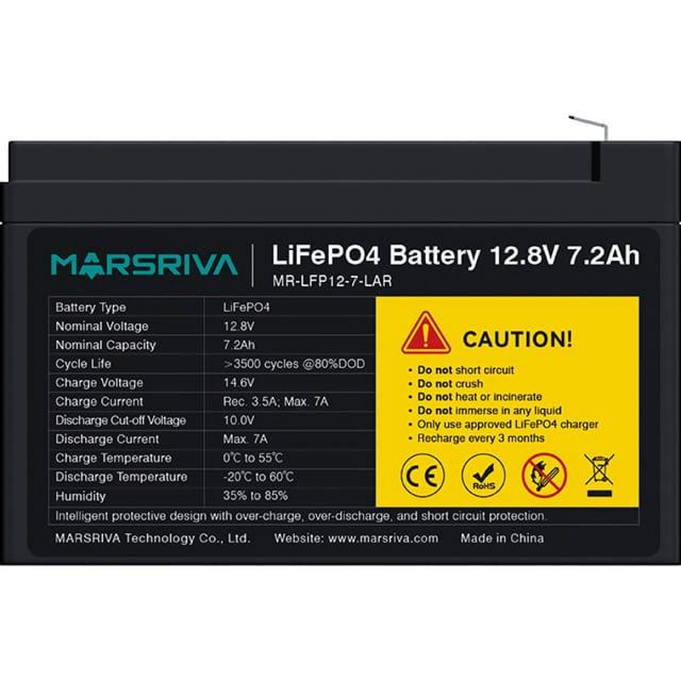 Аккумуляторная батарея для ИБП Marsriva LiFePO4 12.8 V / 7.2 А*ч (MR-LFP12-7-LAR)