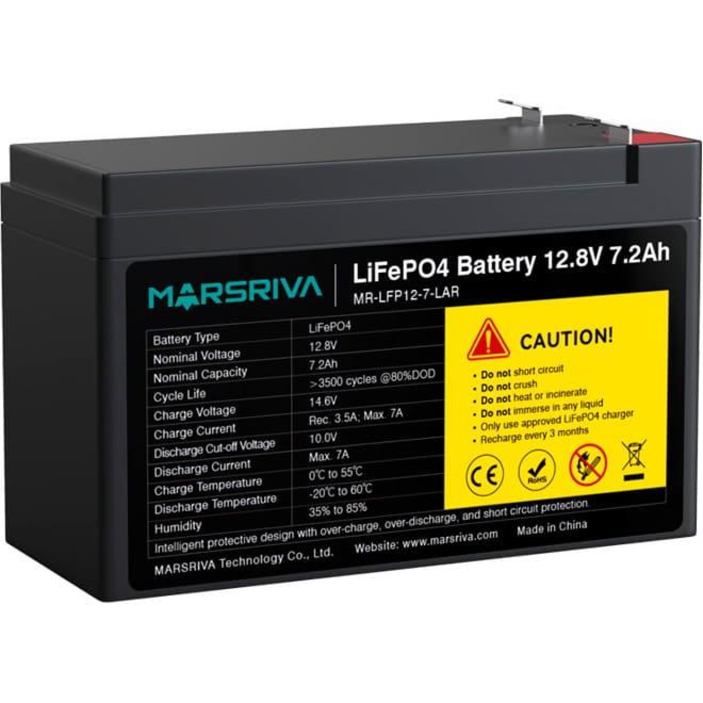 Аккумуляторная батарея для ИБП Marsriva LiFePO4 12.8 V / 7.2 А*ч (MR-LFP12-7-LAR)