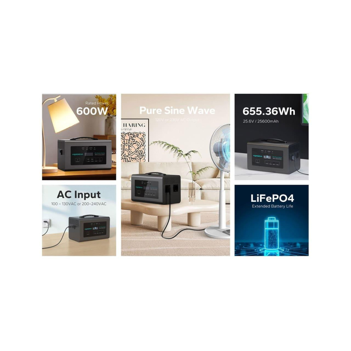 Зарядна станція Marsriva MP6Pro (655.3 Вт/г) 600W / / / LiFePO4 (MP6Pro_MARSRIVA) UA