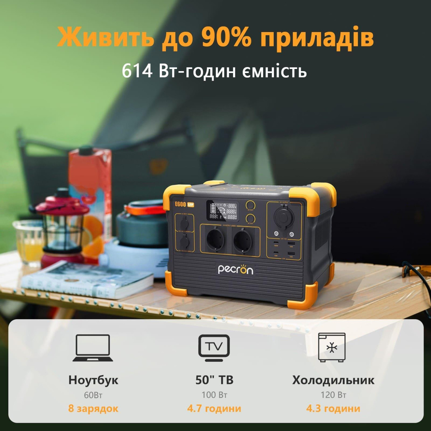 Зарядна станція Pecron E600LFP 614 Вт 1200 Вт/ч / 1200 Вт / 614 Вт/ч / LiFePO4 (E600LFP)