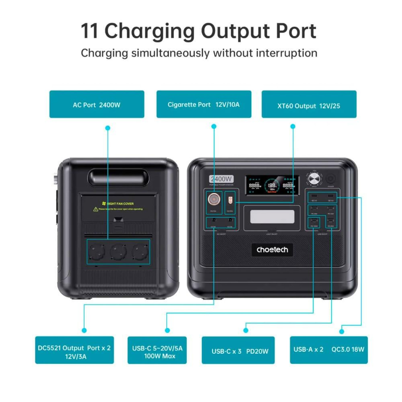 Зарядная станция Choetech BS008 / 2400 Вт / 2048 Вт/ч / LiFePO4 (BS008-BQB)