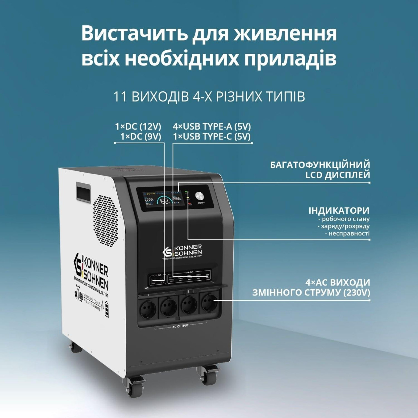 Зарядна станція Konner&Sohnen KS 3000PS / 3000 Вт / 3200 Вт/ч / LiFePO4 (KS3000PS-NEW)