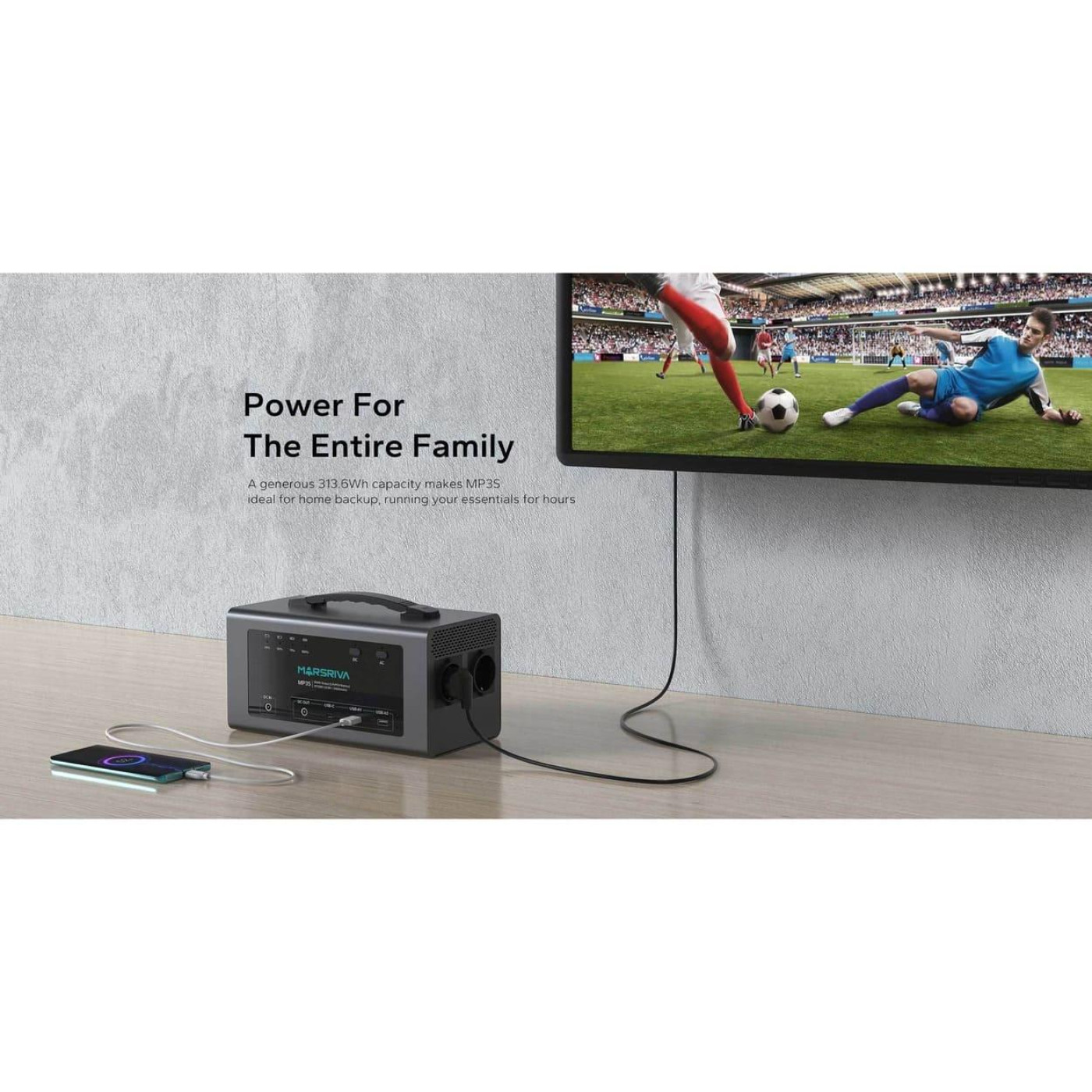 Зарядная станция Marsriva MP3S 300Вт (313.6 Вт/г) / 300 Вт / 313 Вт/ч / LiFePO4 (MP3SV2_MARSRIVA)