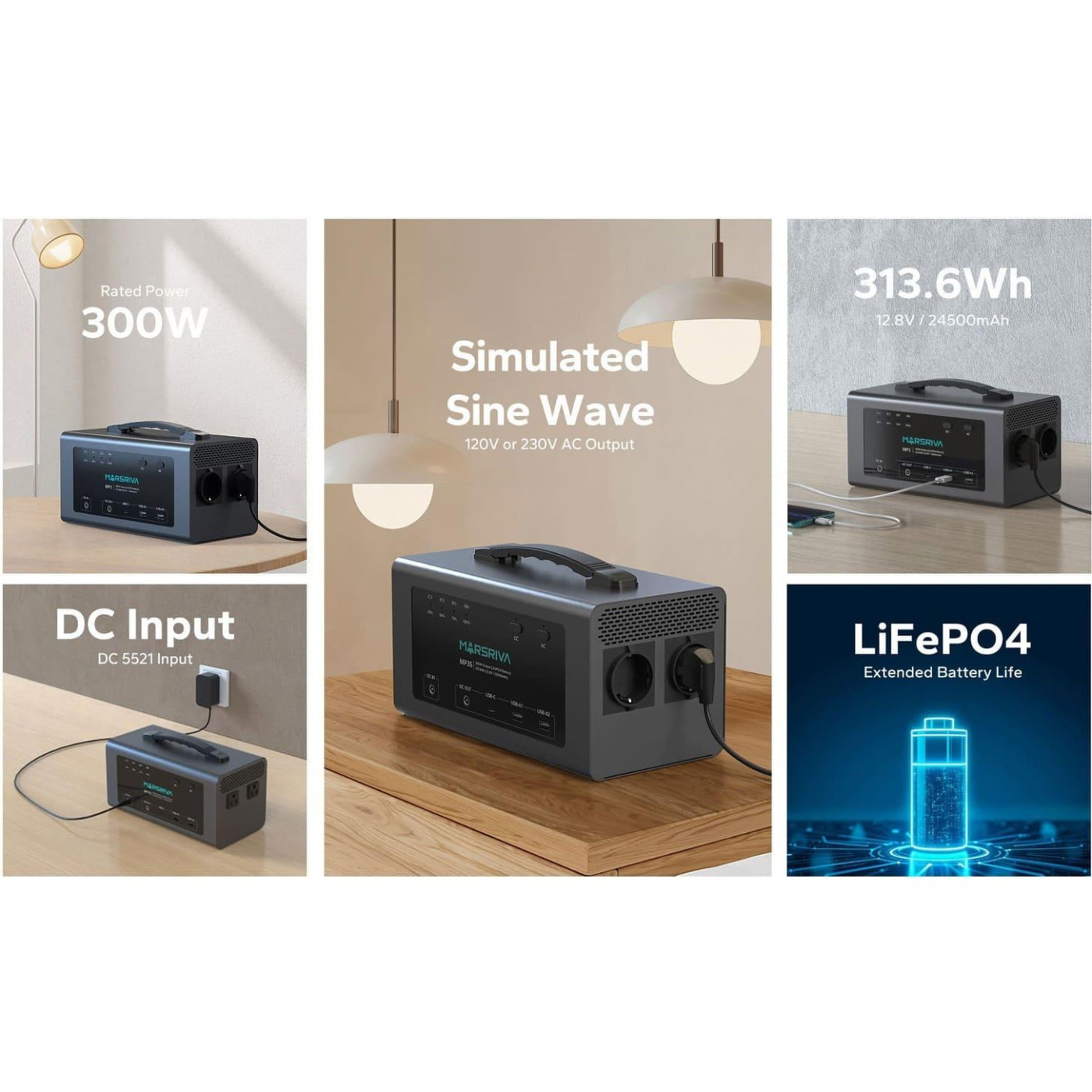 Зарядная станция Marsriva MP3S 300Вт (313.6 Вт/г) / 300 Вт / 313 Вт/ч / LiFePO4 (MP3SV2_MARSRIVA)