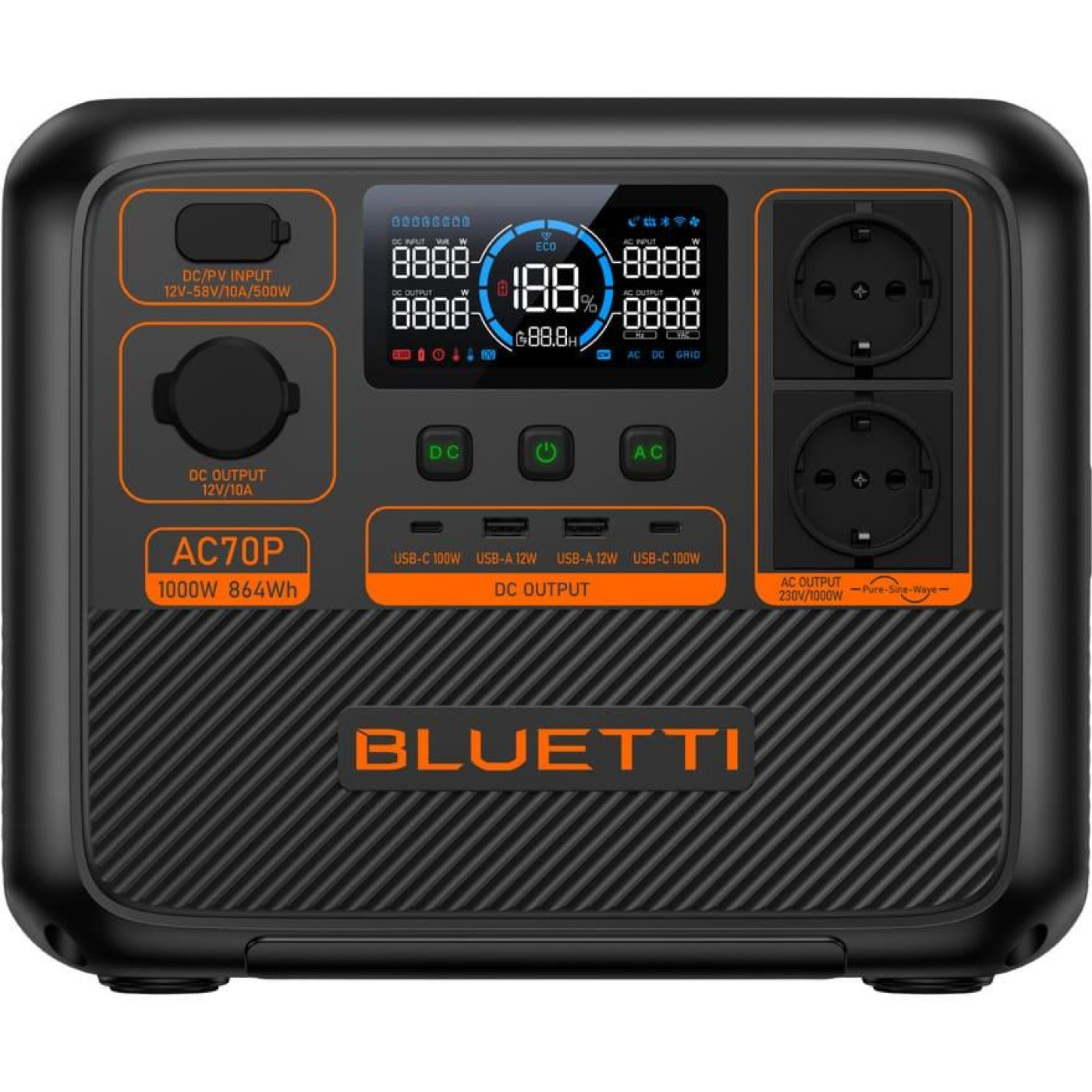 Зарядная станция BLUETTI AC70P 864Wh 240000mAh, 1000W (AC70P)