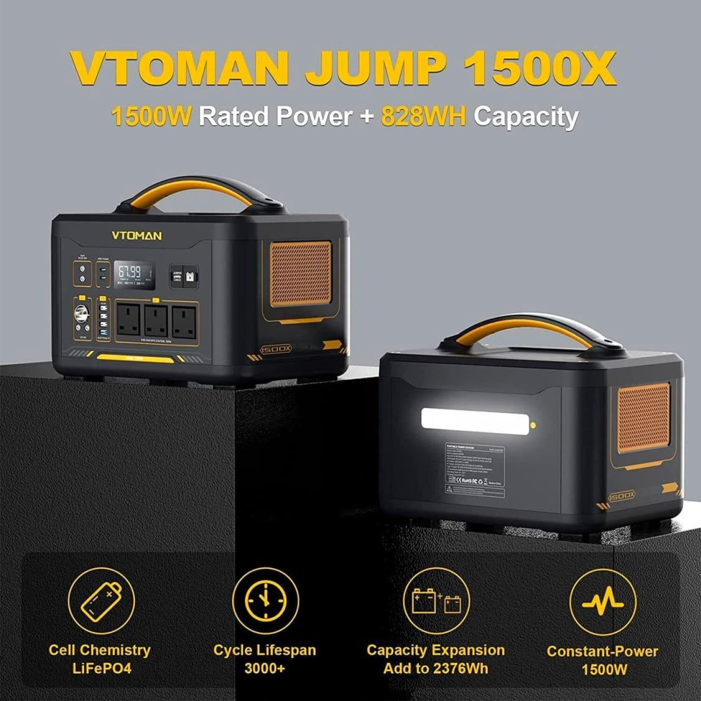 Зарядная станция Vtoman Jump 1500X / 1500 Вт / 828 Вт/ч / LiFePO4 (Jump 1500X) UA