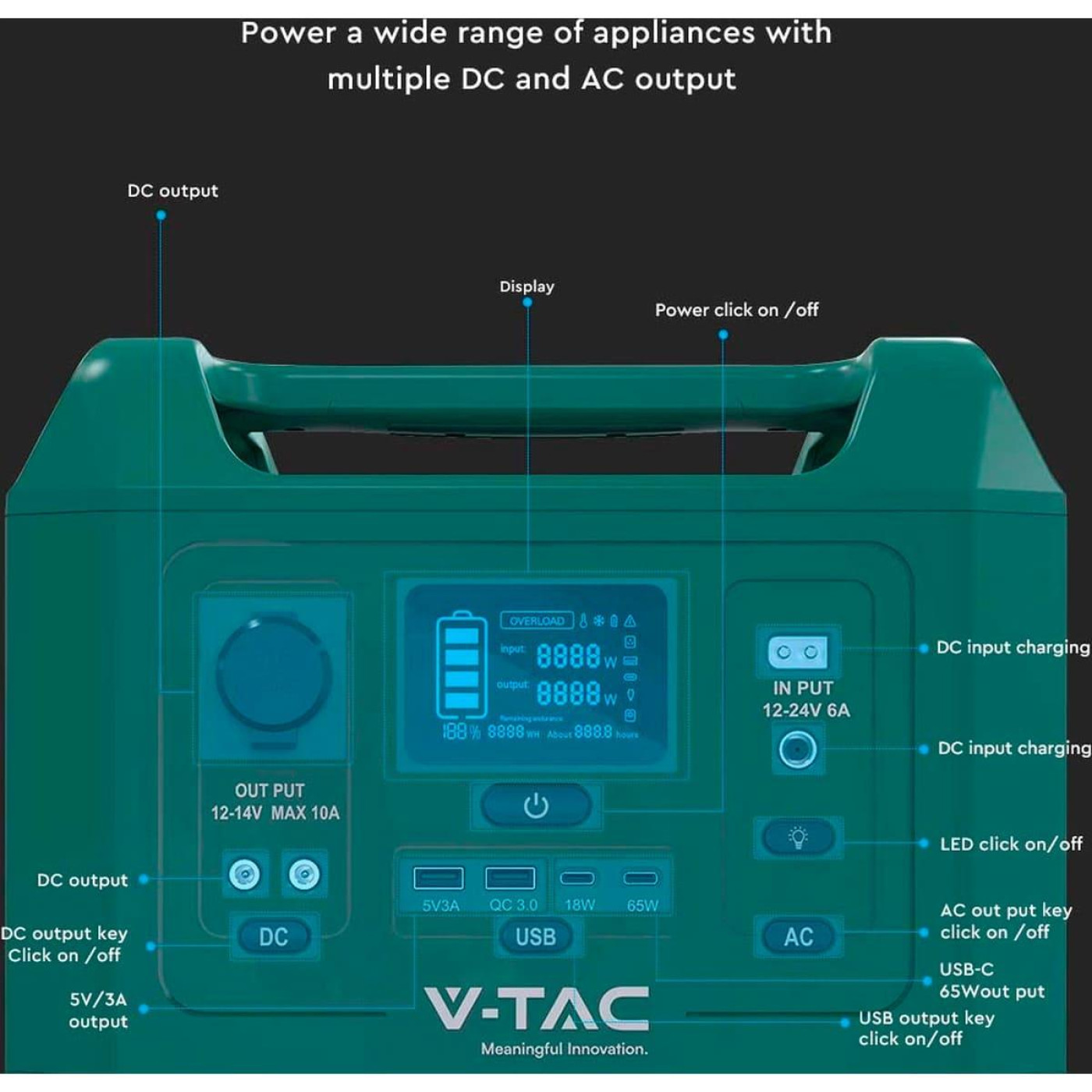 Зарядная станция V-TAC / 300 Вт / 288 Вт/ч / LiFePO4 (VT-303N) UA