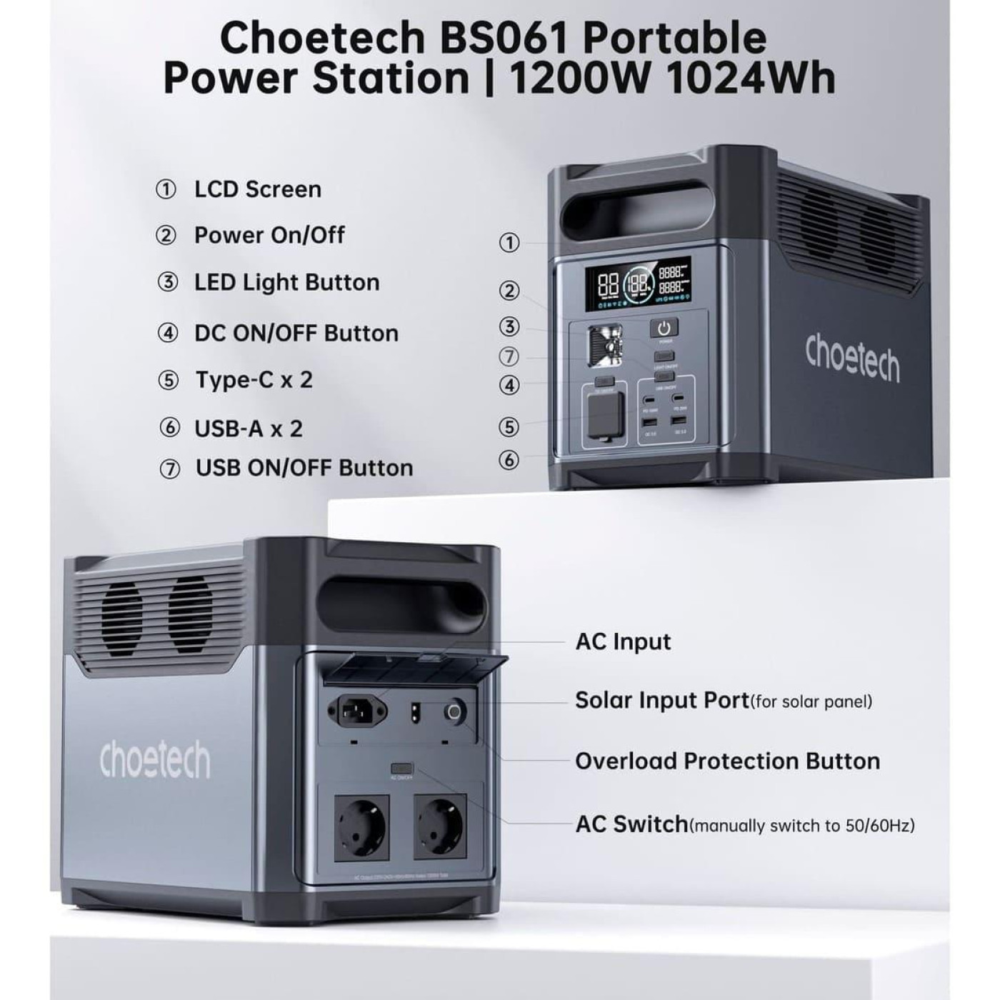 Зарядная станция Choetech / 1200 Вт / 1024 Вт/ч / LiFePO4 (BS061) UA