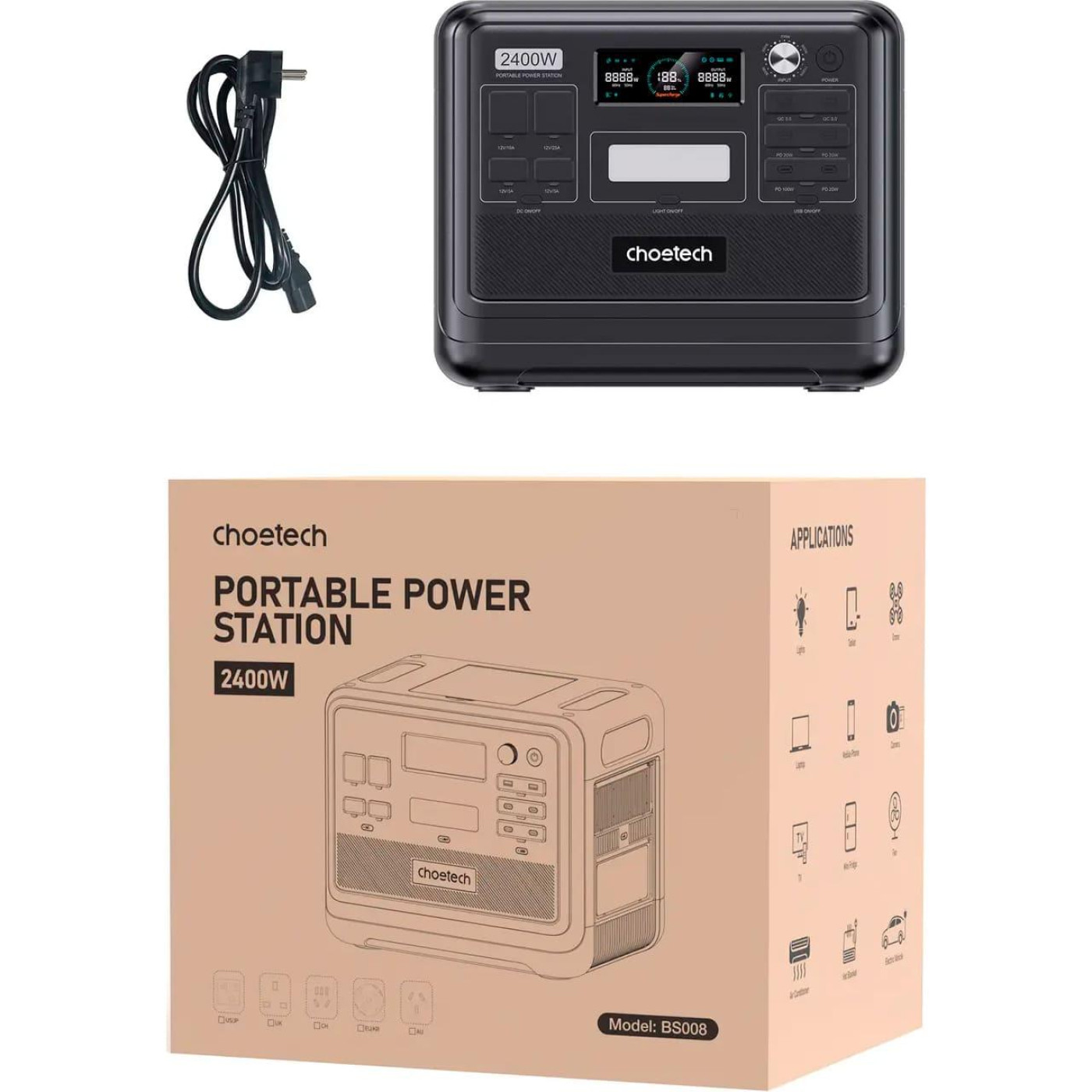 Зарядная станция Choetech 2400W / 2400 Вт / 2048 Вт/ч / LiFePO4 (BS008) UA