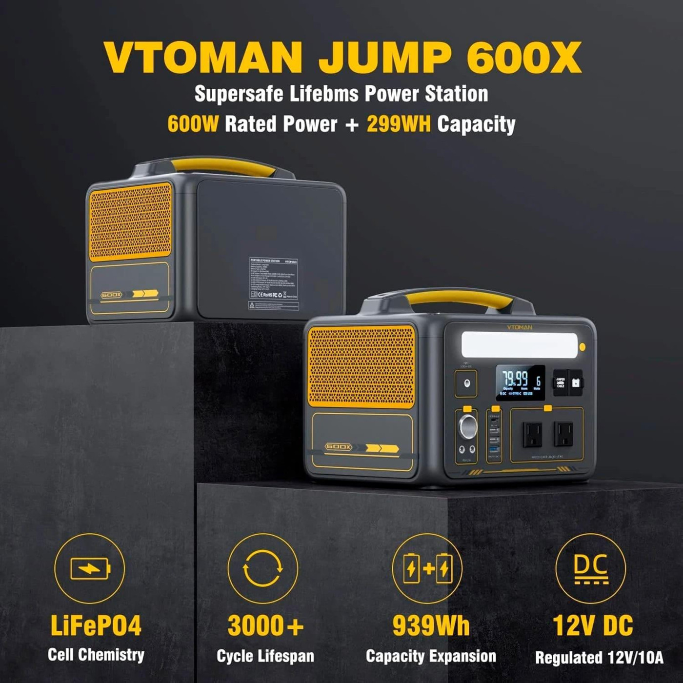 Зарядна станція Vtoman Jump 600X / 600 Вт / 299.52 Вт/ч / LiFePO4 (Jump 600X)