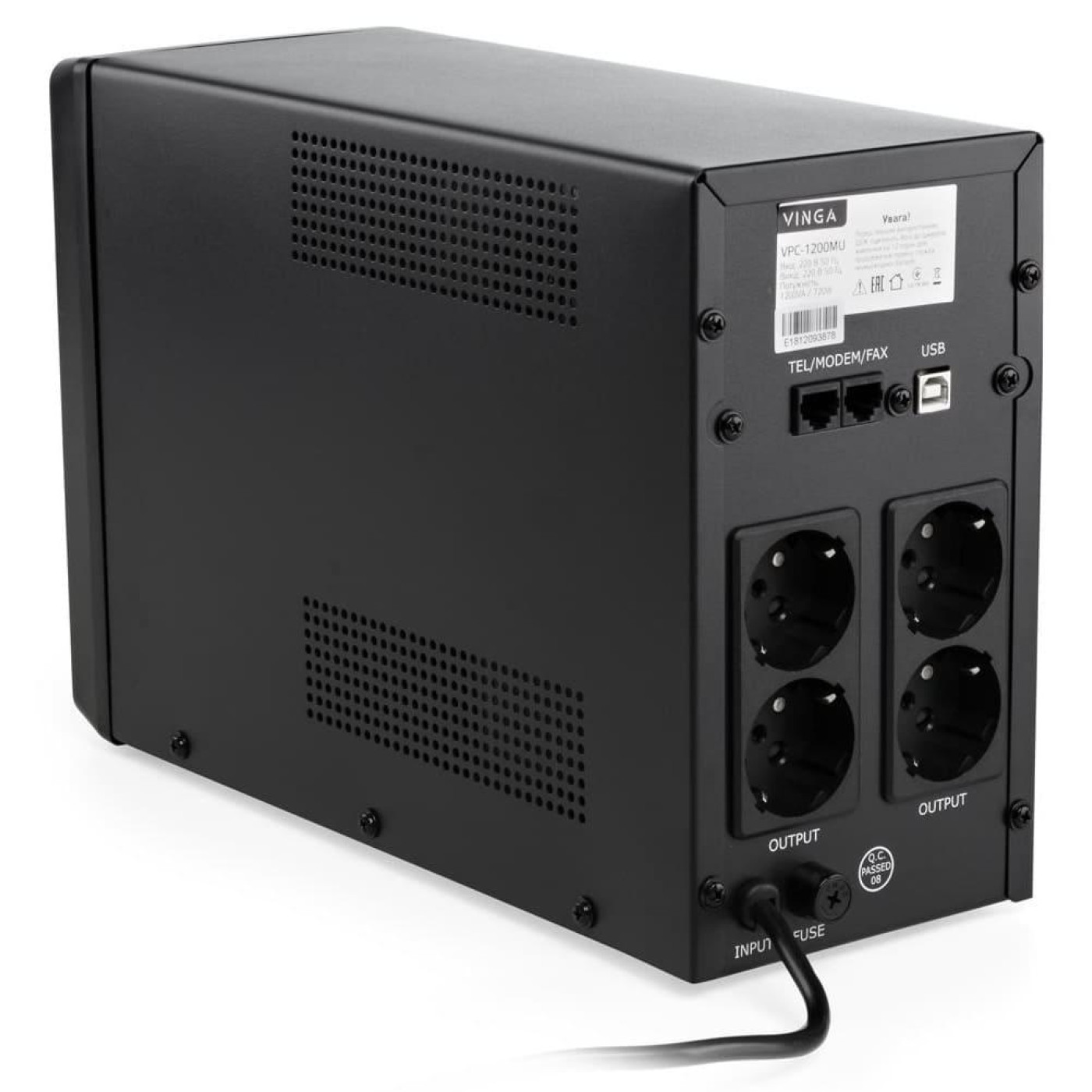 Источник бесперебойного питания Vinga 1200 ВА / 720 Вт / 7 А*ч (VPC-1200MU)